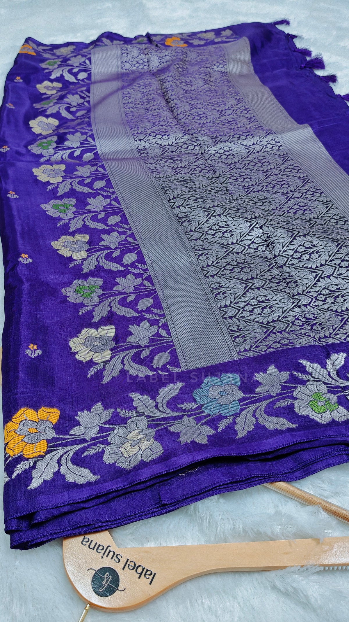 A purple silk saree