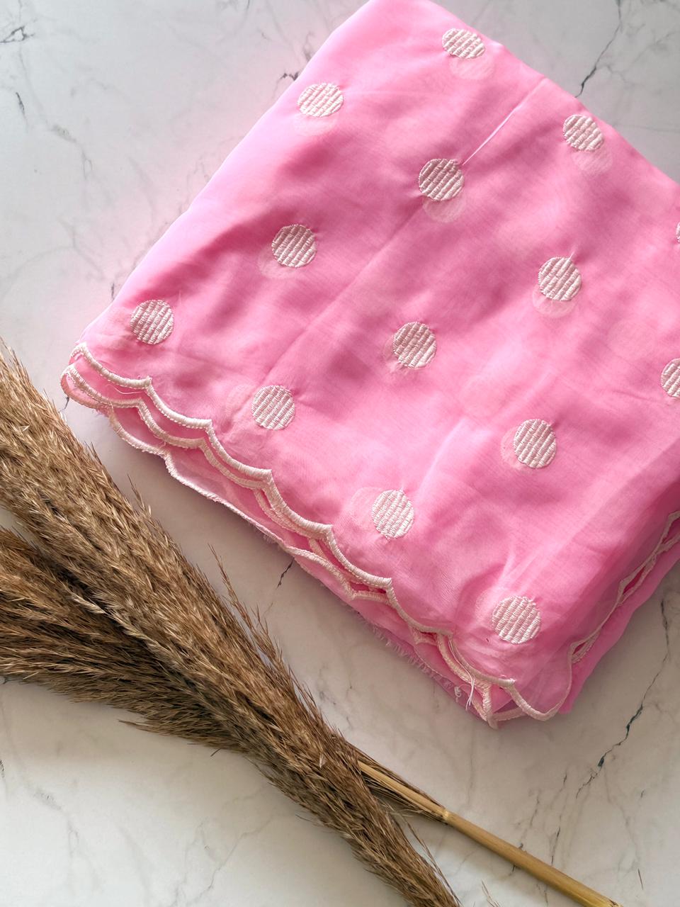 Baby pink with white dots