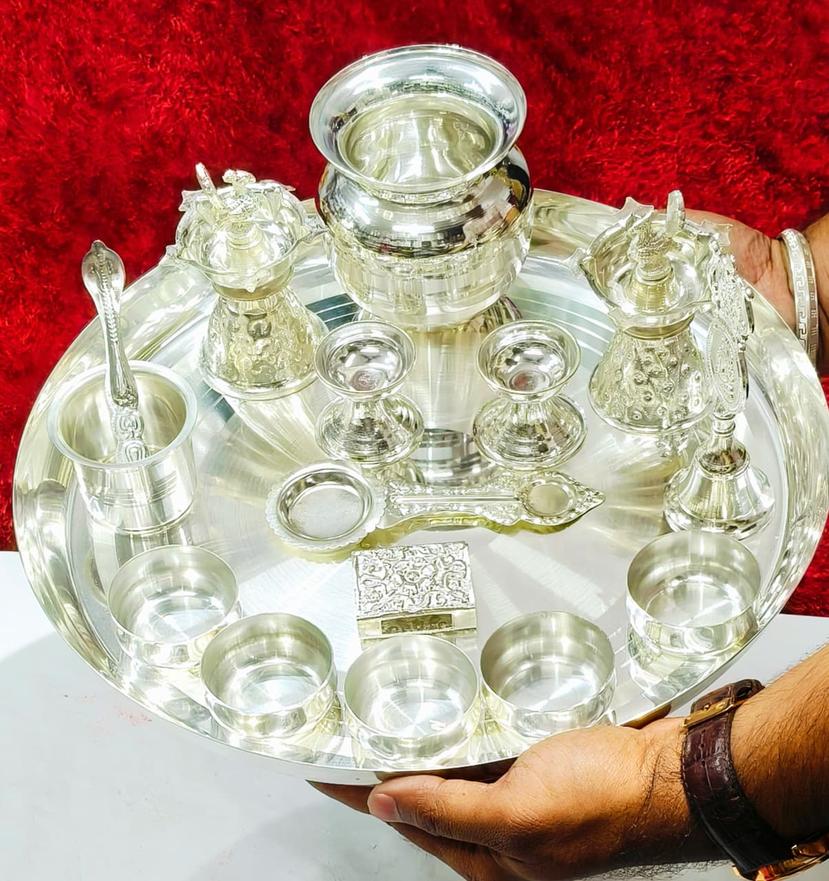 German Silver big size pooja set