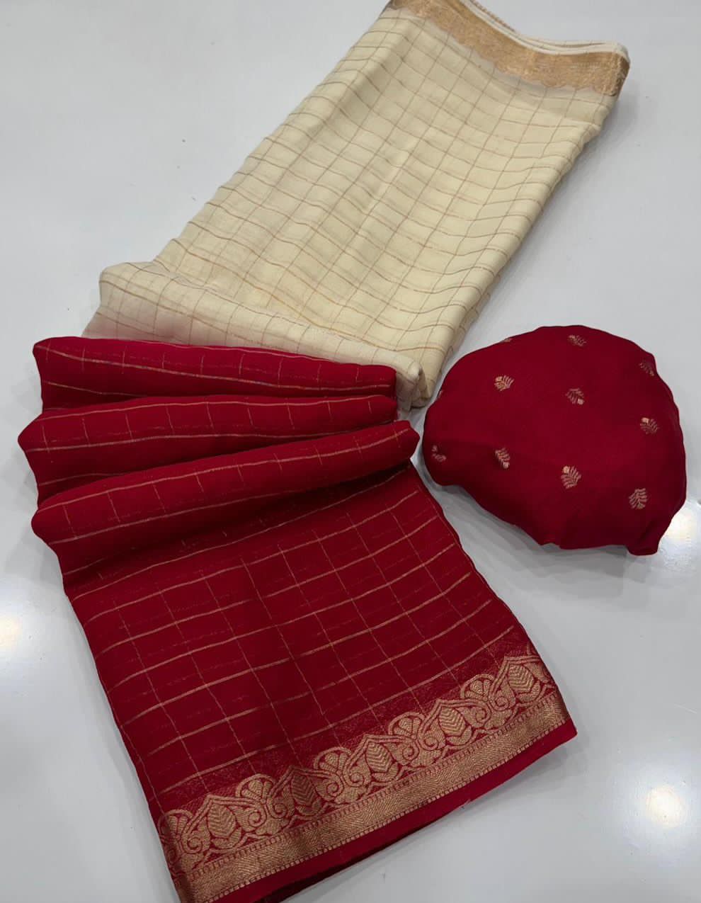 White & maroon saree