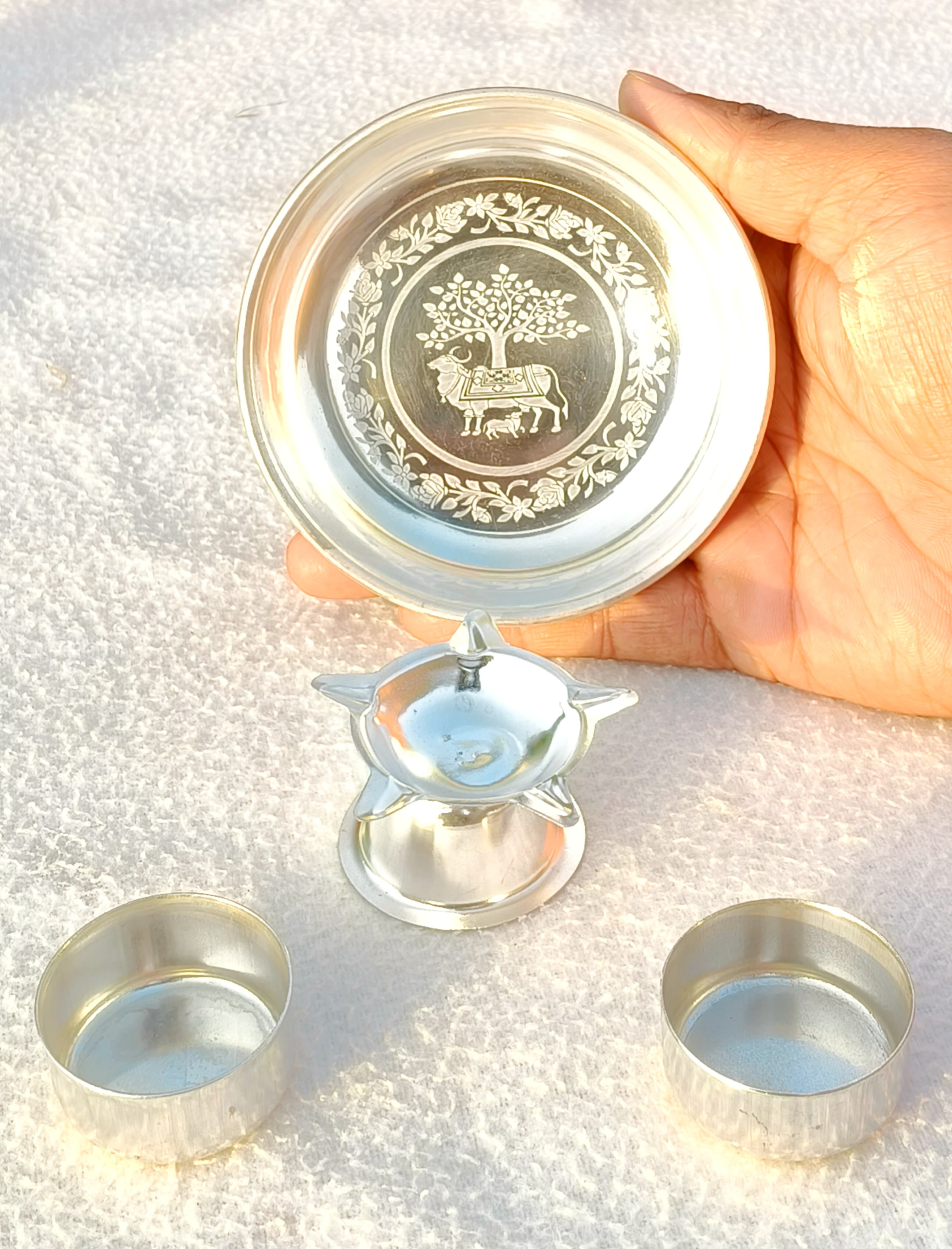 German silver aarti thali set - 10 sets