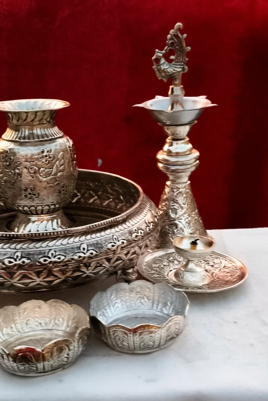 Antique german silver pooja sets