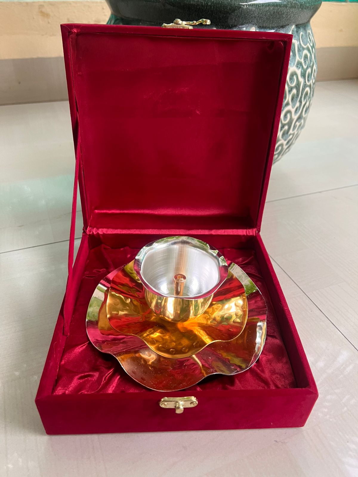 German silver golden finished diya