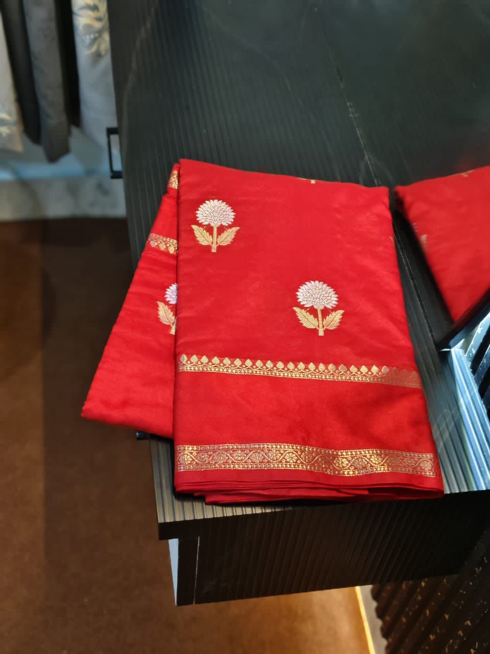 Red fabric with floral patterns