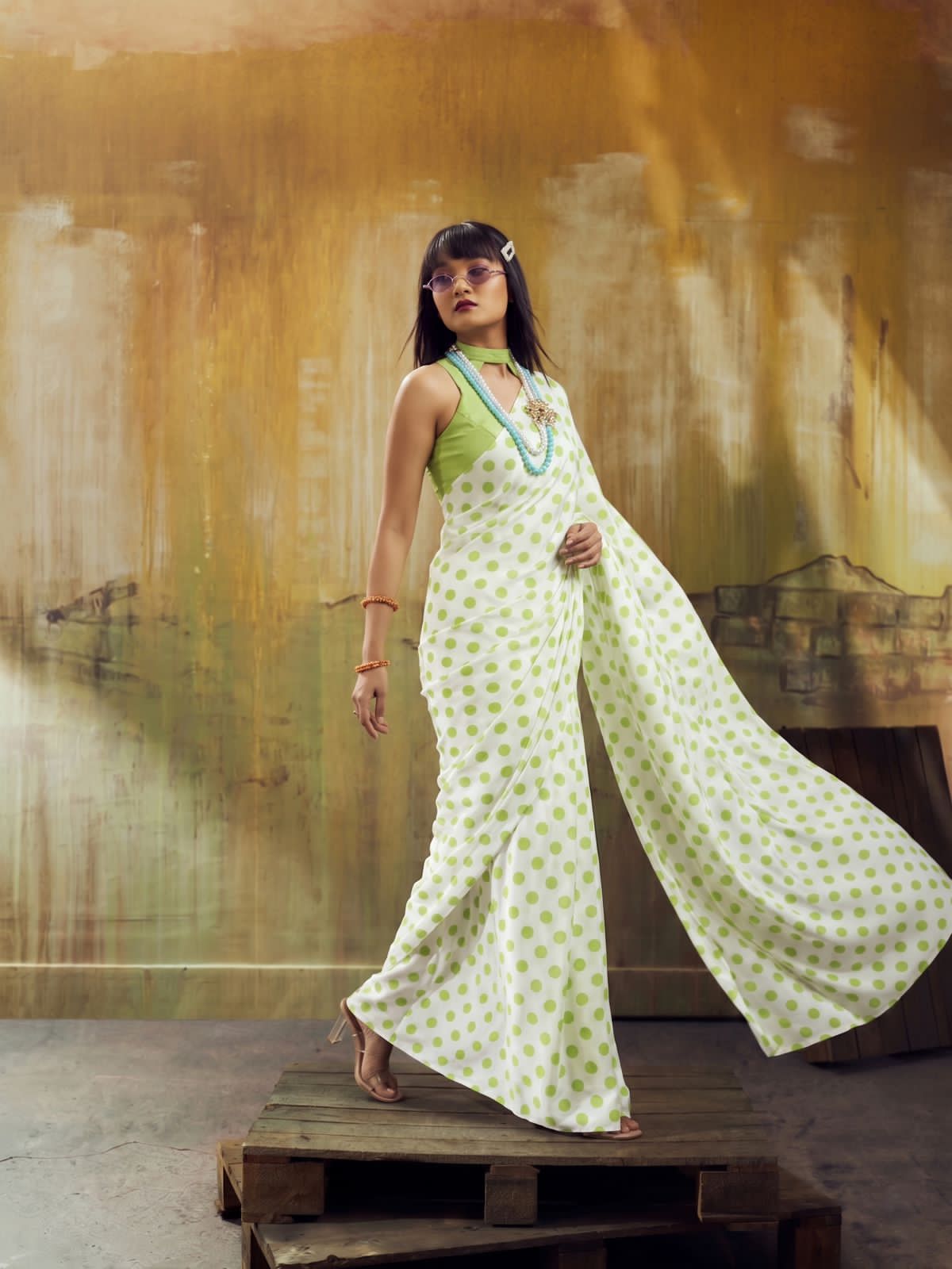Pista green patterned saree