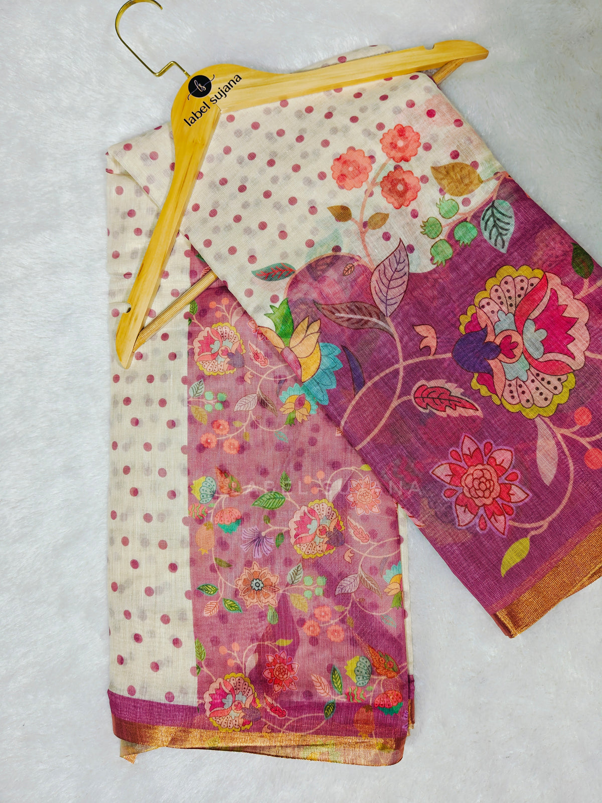 Pink Linen digital print saree with matching stitched blouse