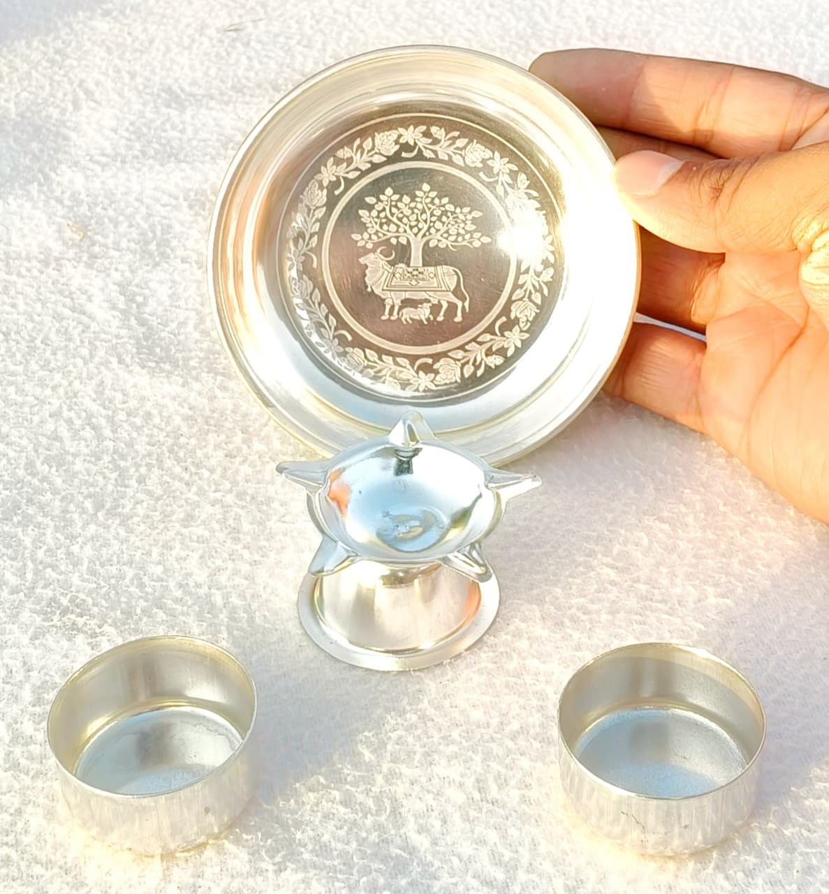 German silver aarti thali set - 10 sets