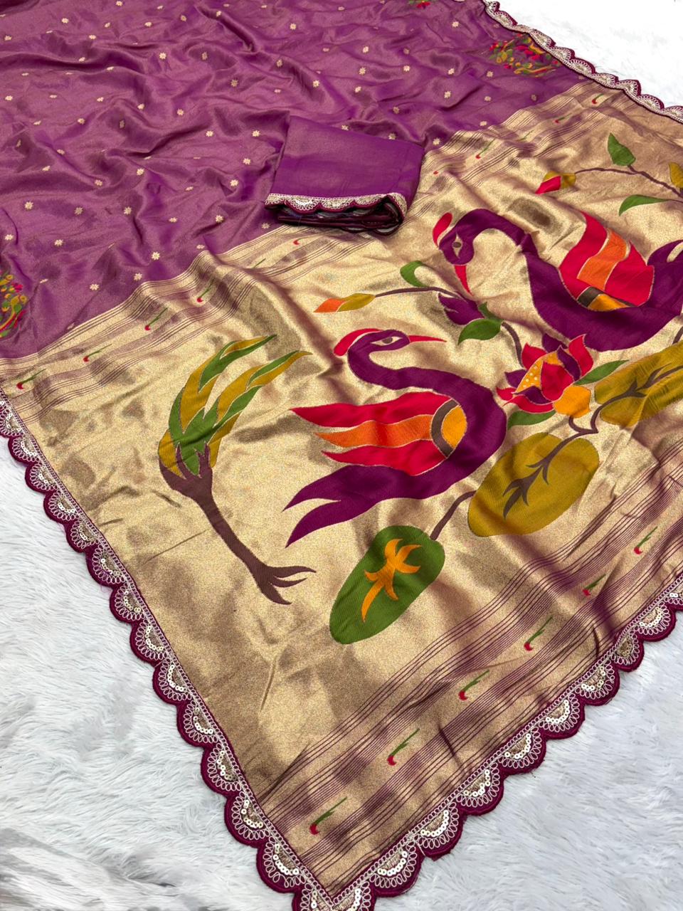 Decorative wine fabric with colorful bird and floral patterns on a background