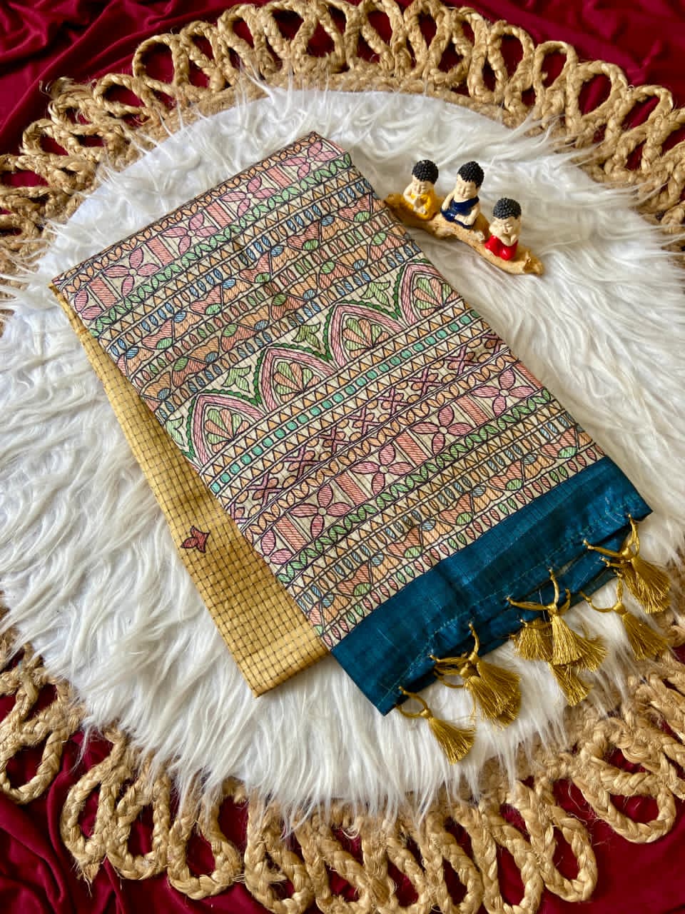 Mustard Yellow fabric with floral patterns 