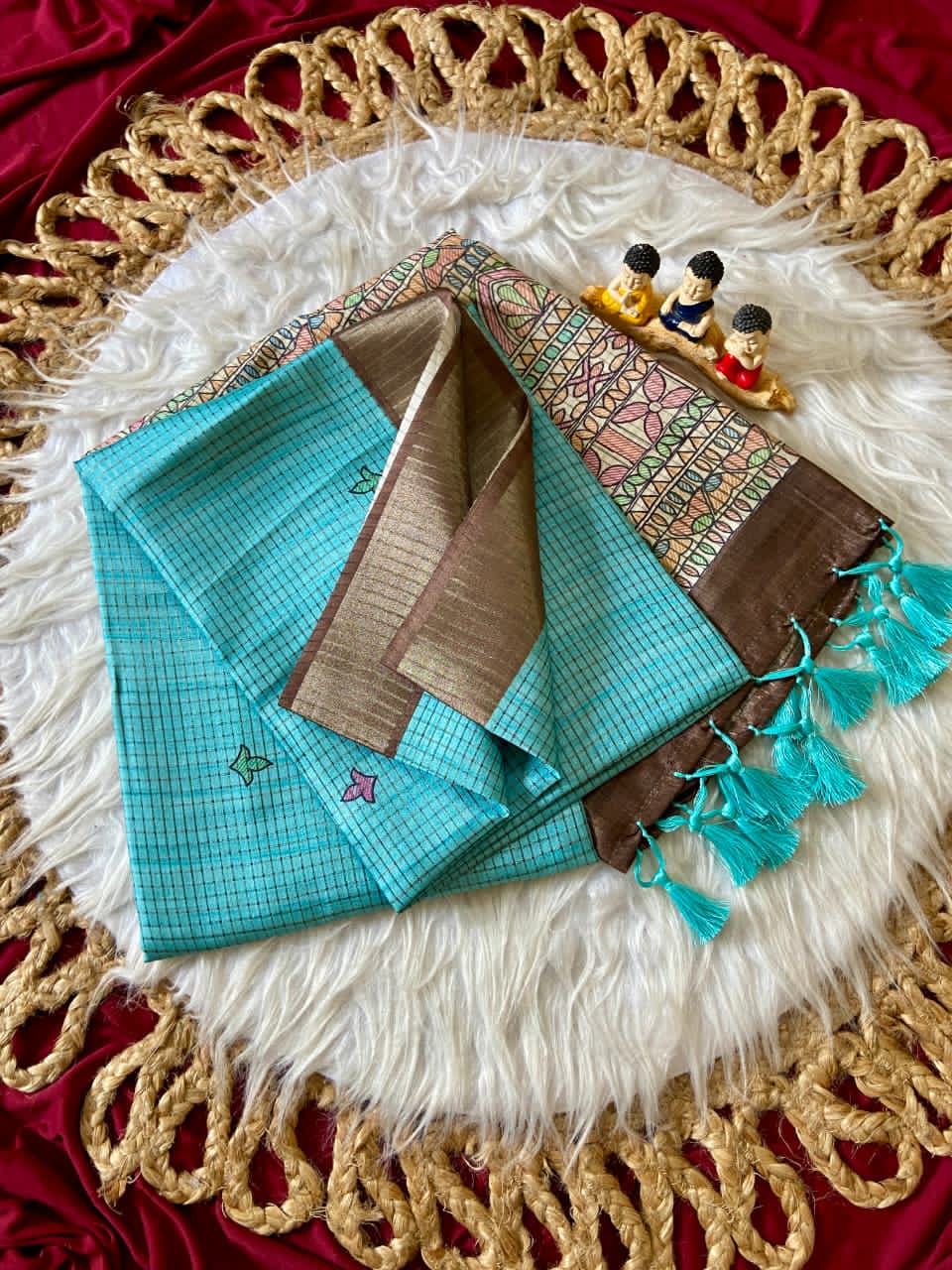 Sky Blue saree with floral patterns 