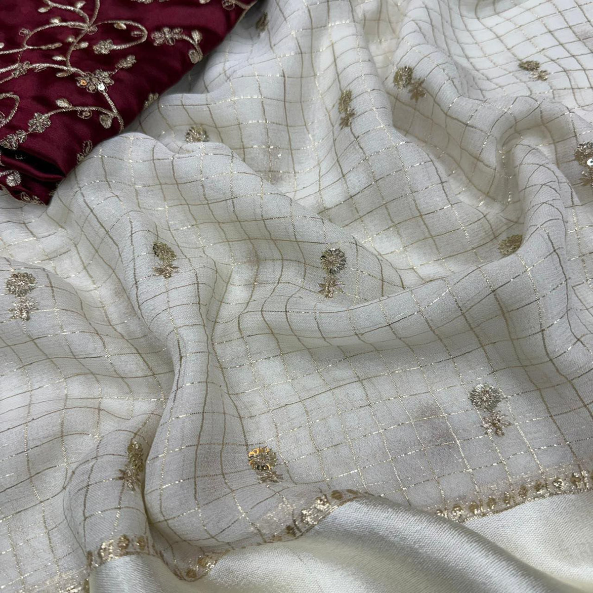 Cream colour Viscose georgette saree