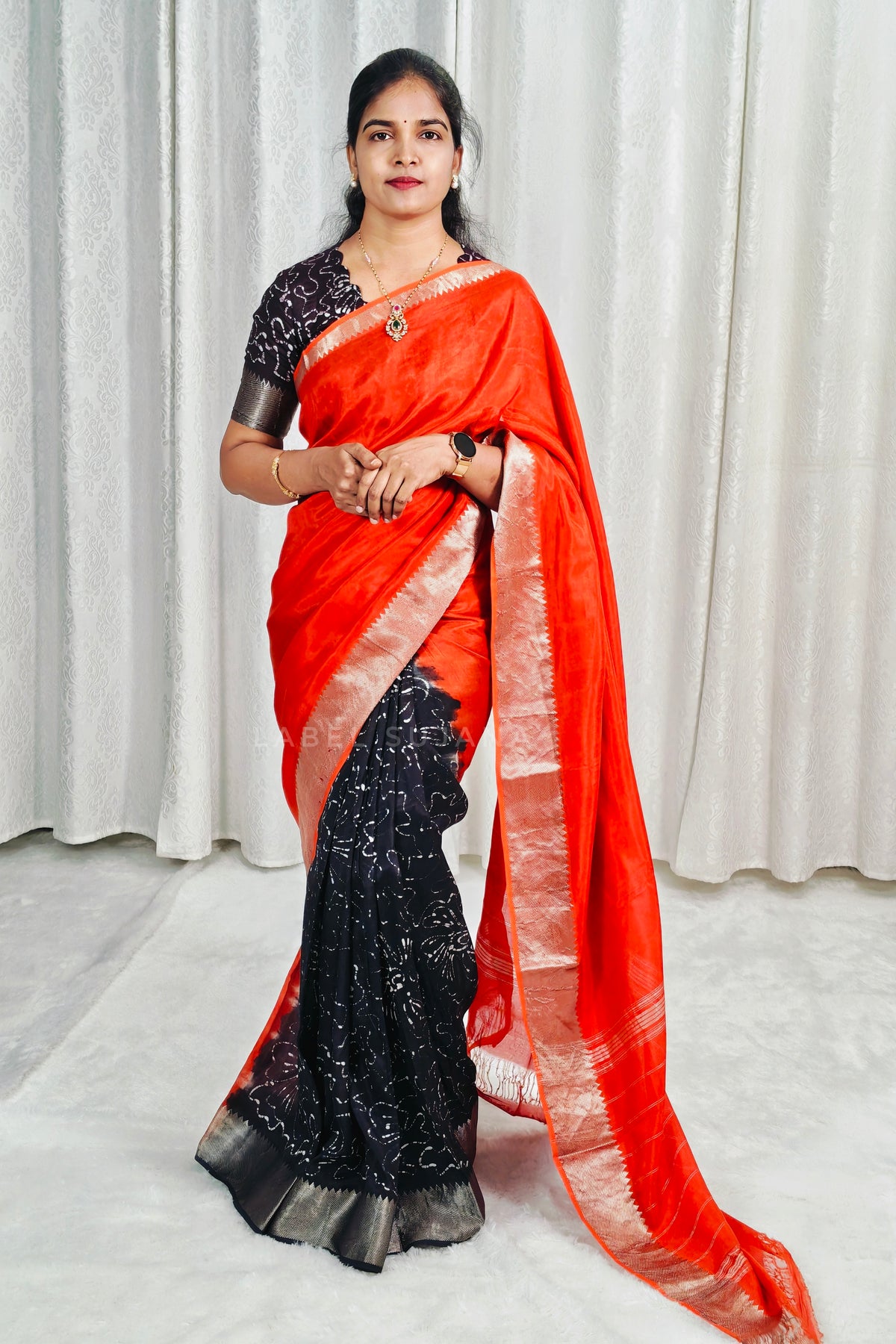 Rust orange Mangalagiri digital pattu saree