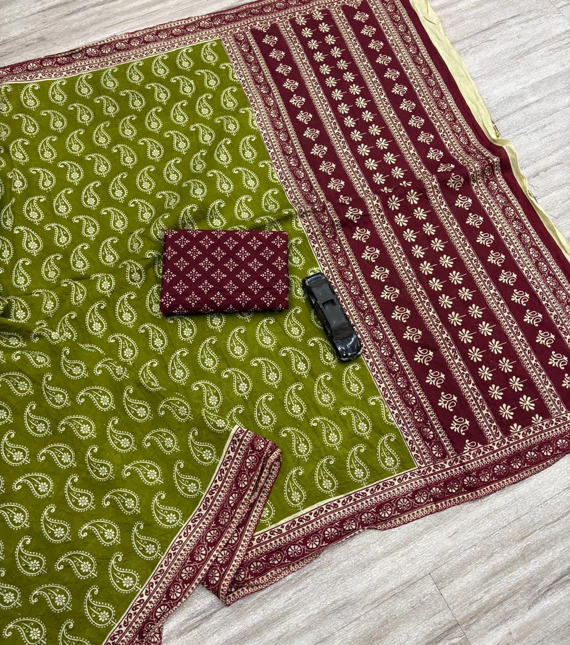 Parrot Green fabric with floral patterns 