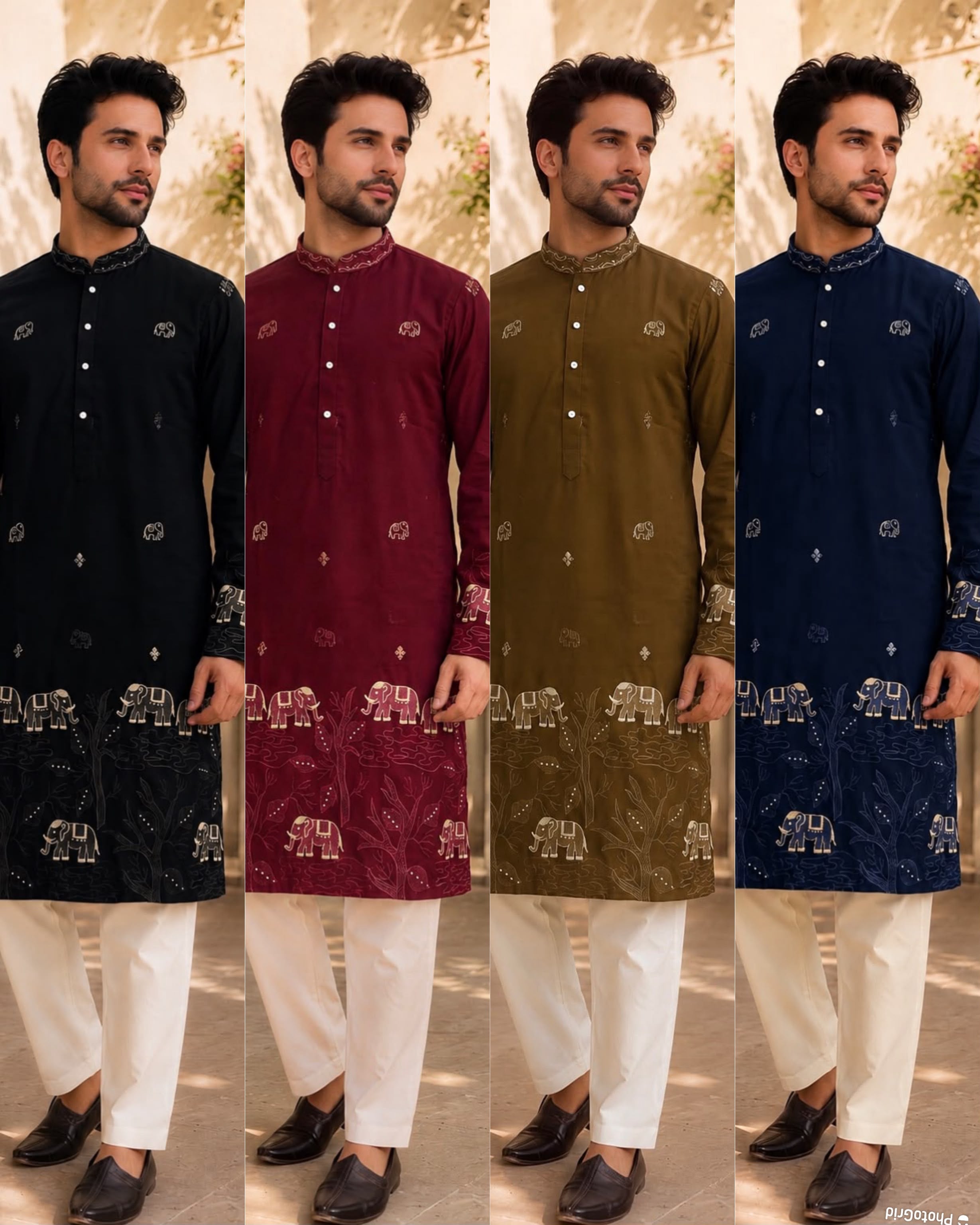 Navy Blue, mehendi green, maroon, black 