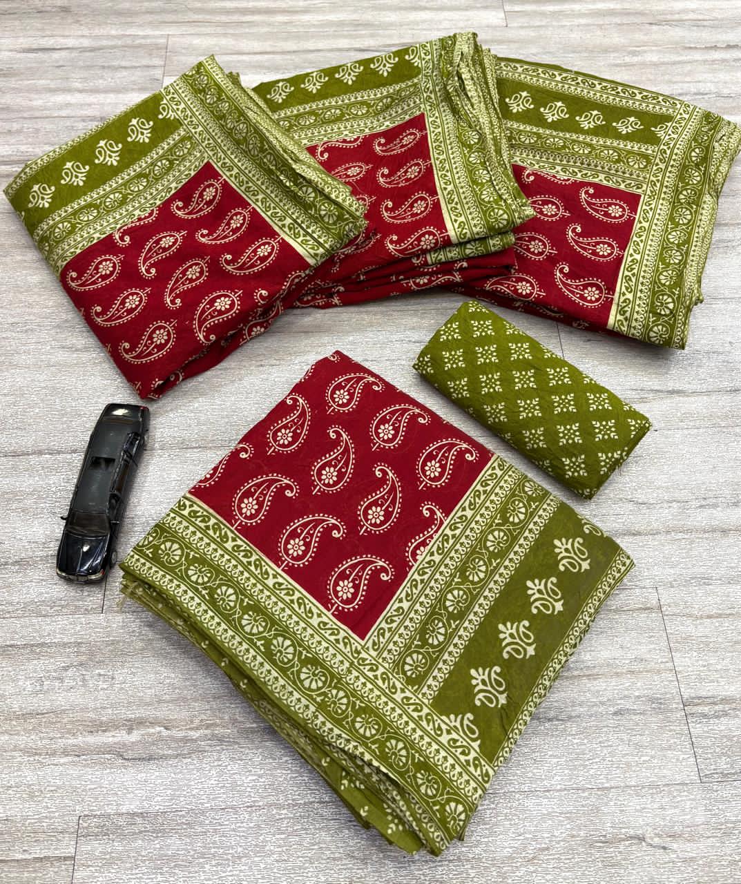 Red fabric with floral patterns 