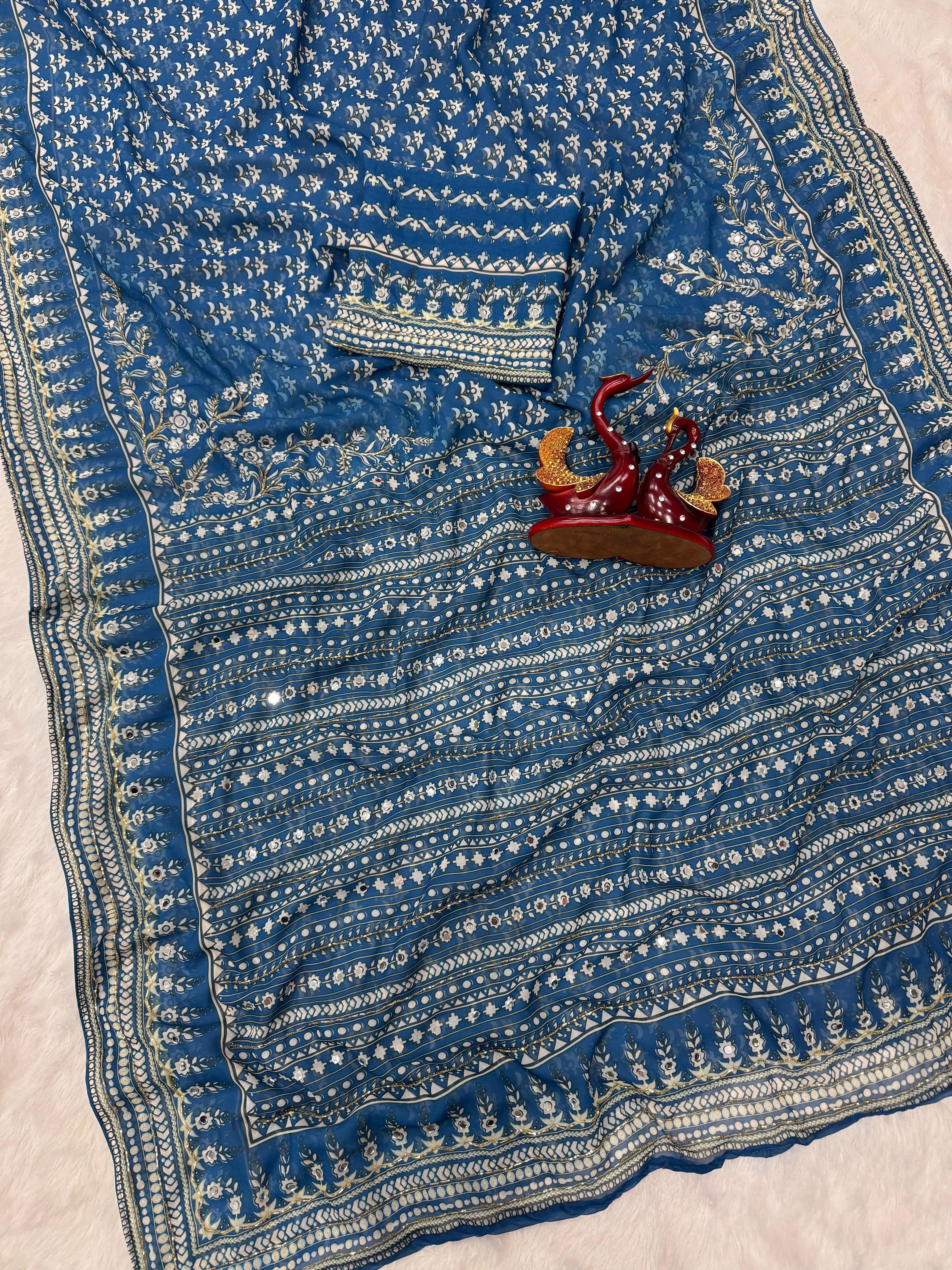 Blue embroidered fabric