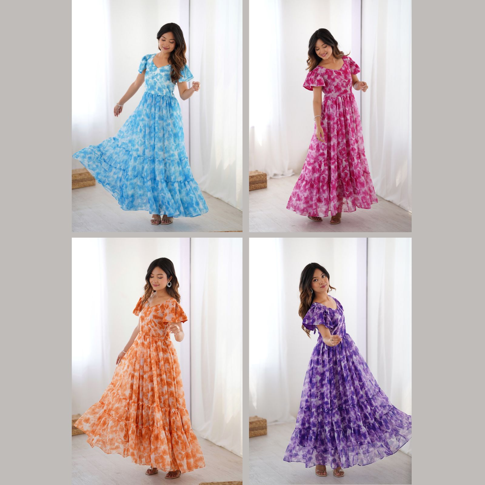 Sky blue, purple, orange,pink
