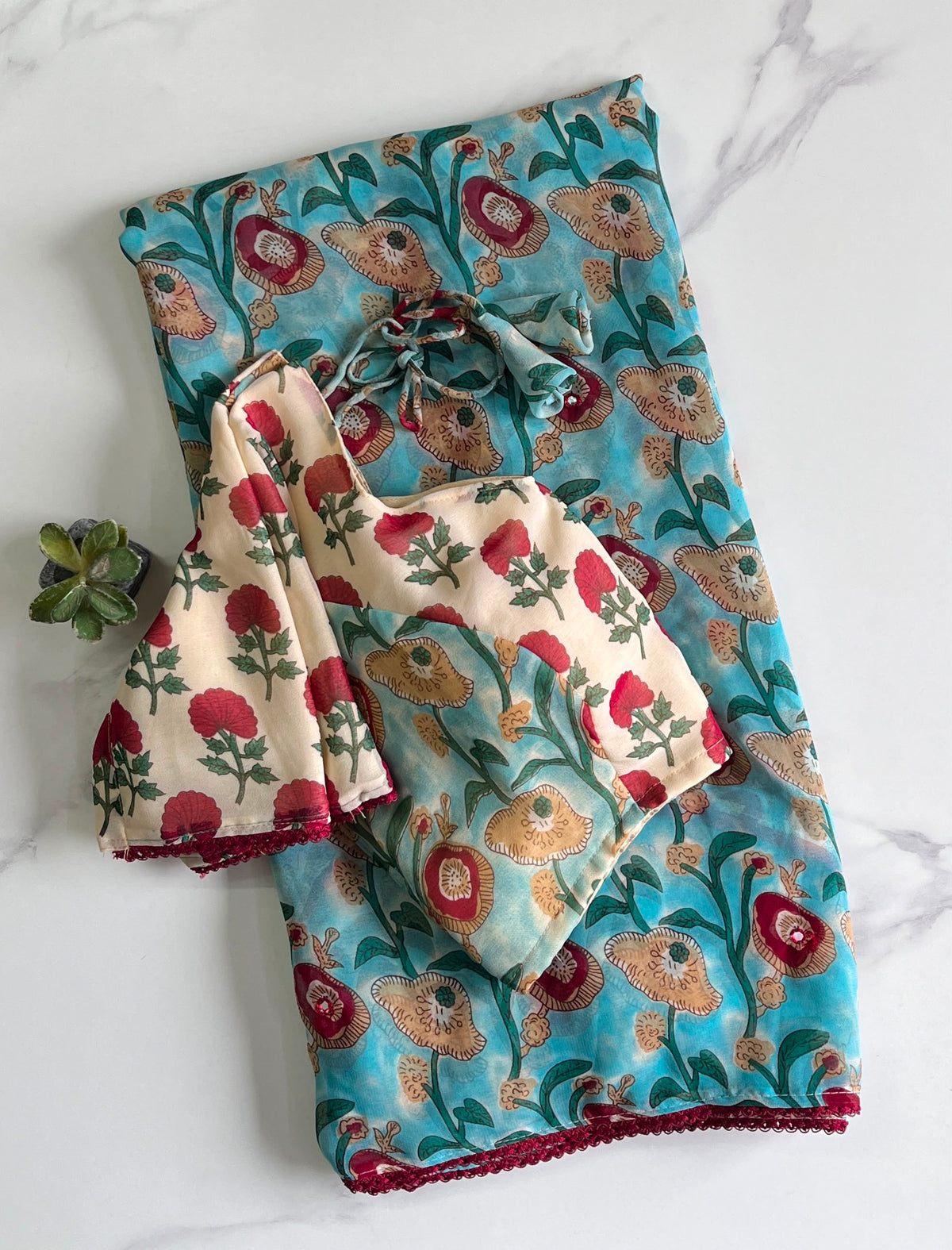 Soft Floral Georgette Saree with stitched blouse