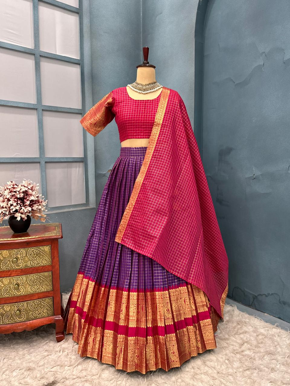 Pink and purple traditional outfit with gold border 