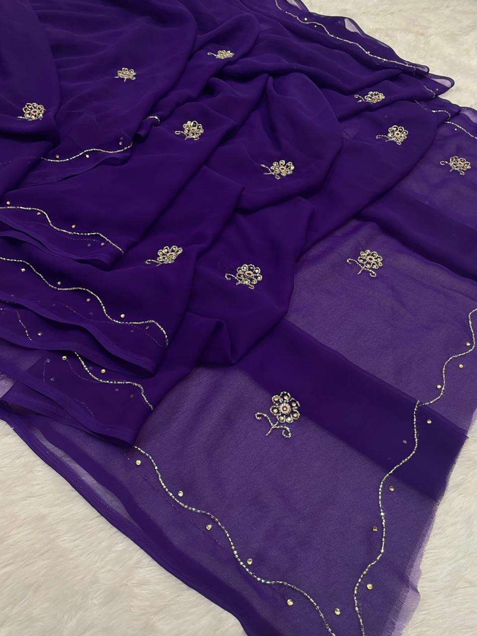 Purple fabric with gold embroidery