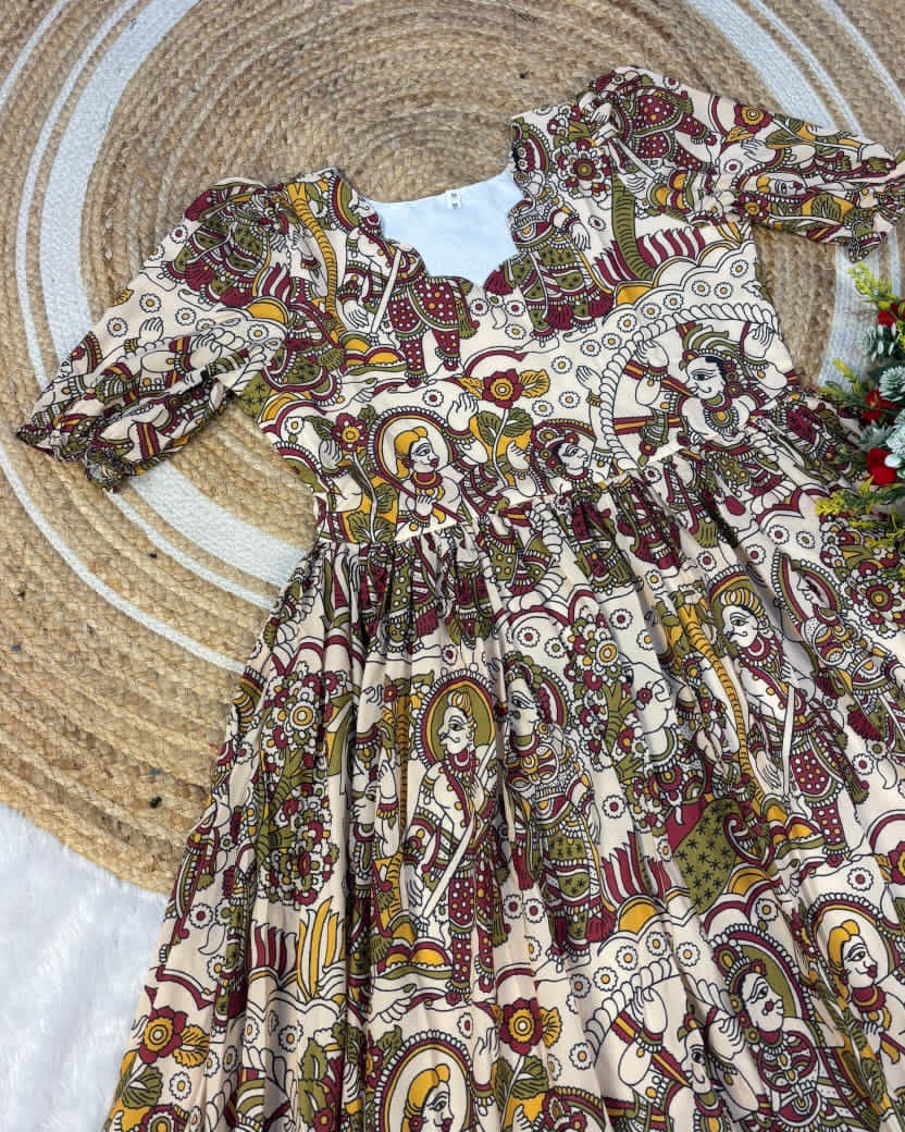 Beige patterned frock with intricate designs