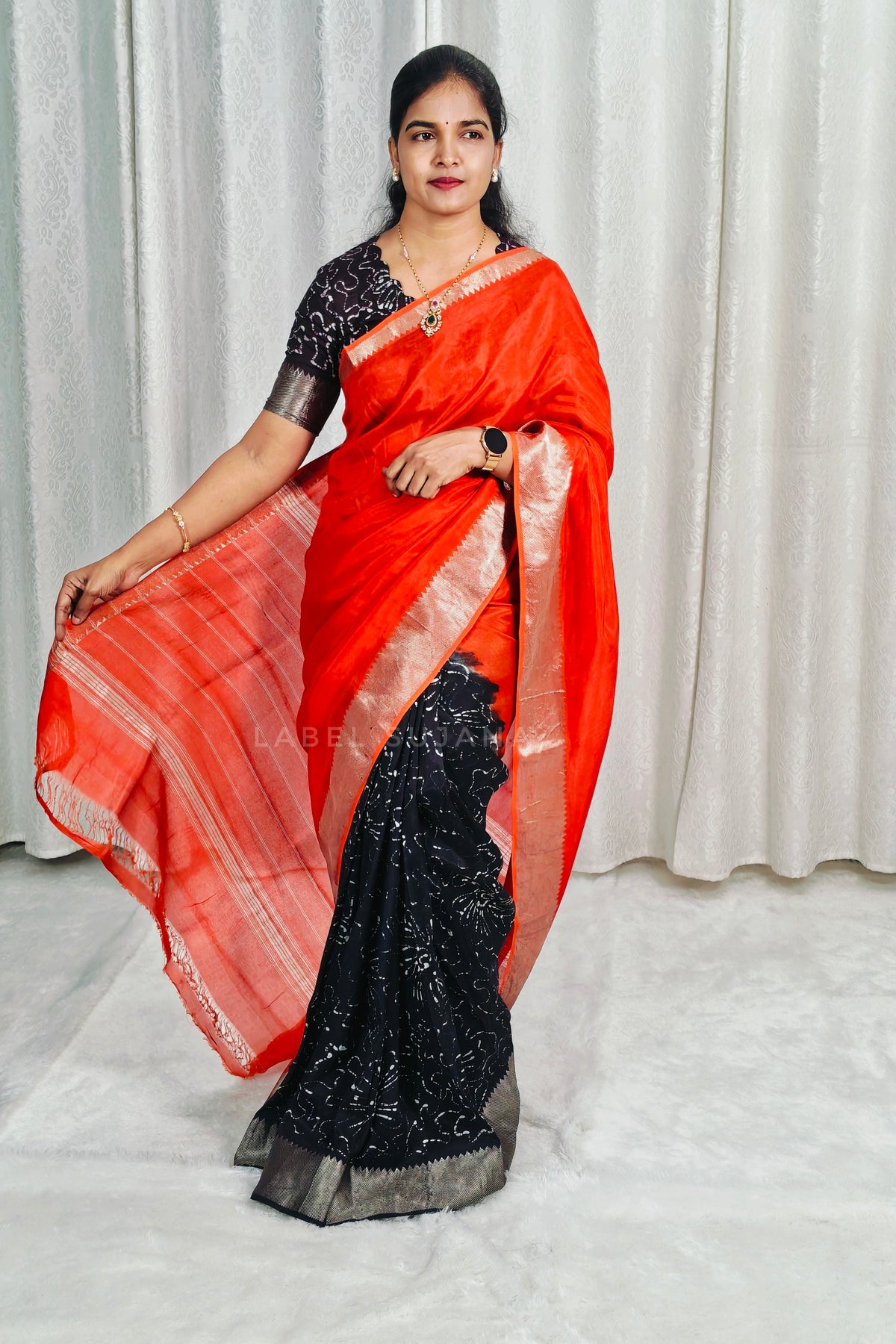 Rust orange Mangalagiri digital pattu saree