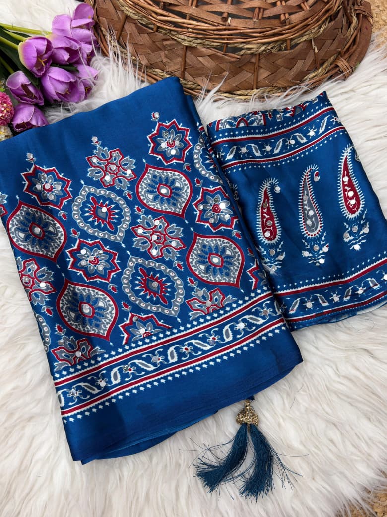 Sky Blue patterned fabric with floral design 