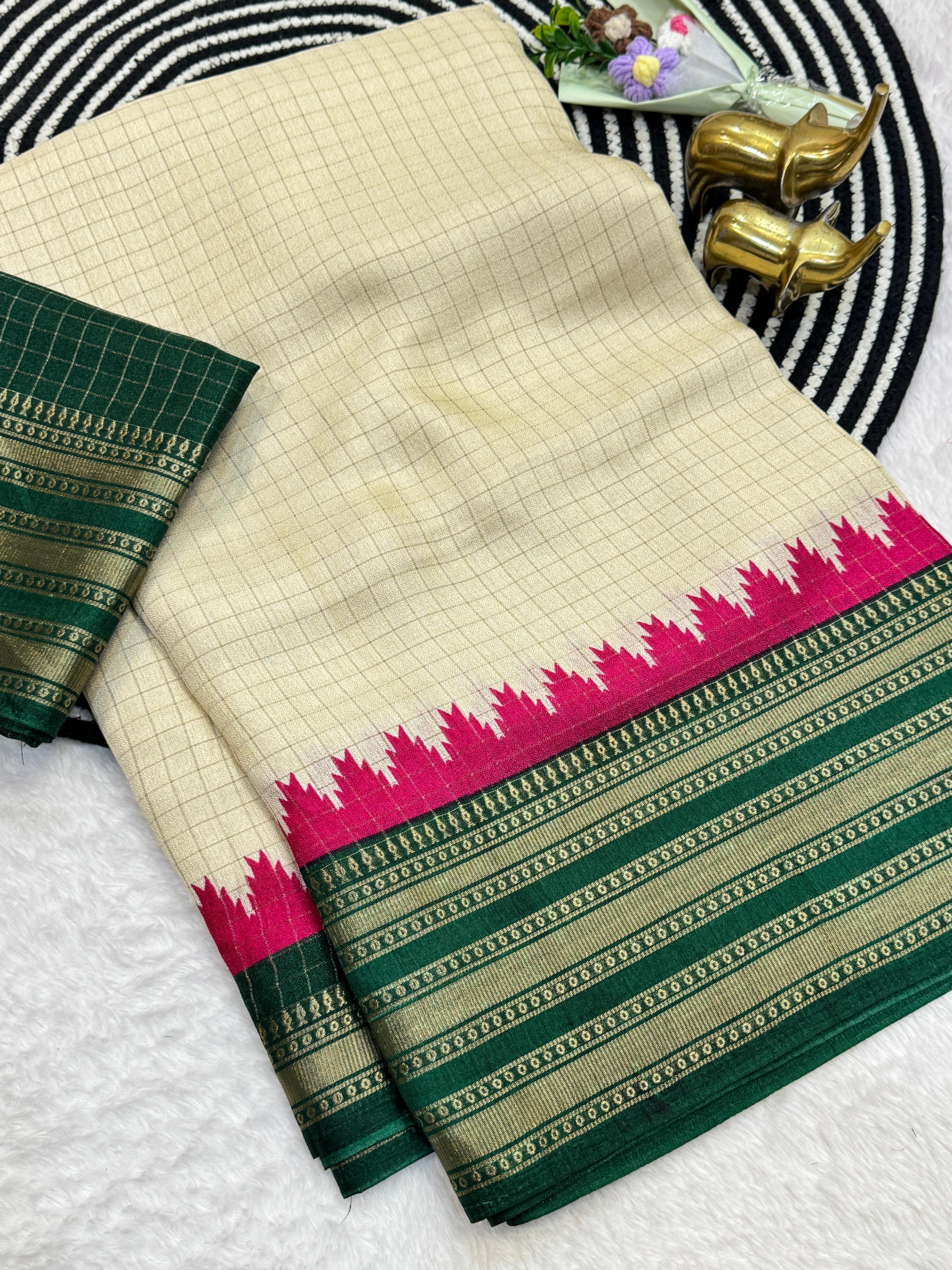 Beige with Dark Green
