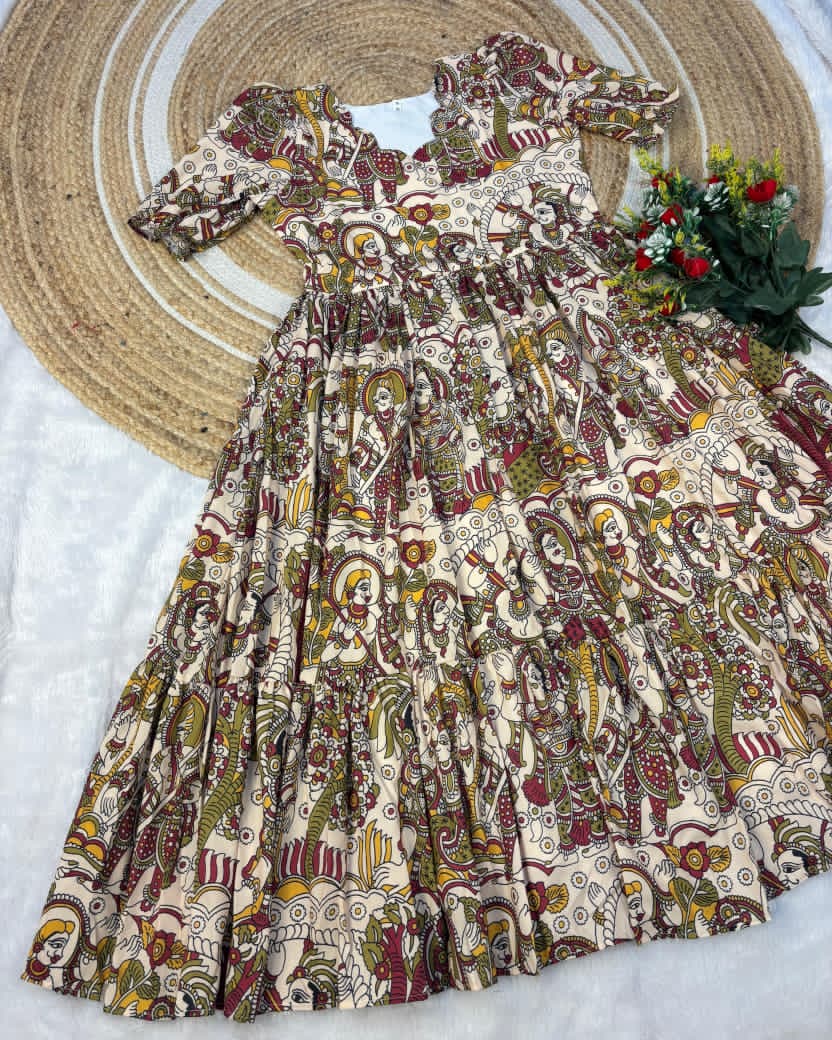  Beige Patterned Frock with intricate patterns 