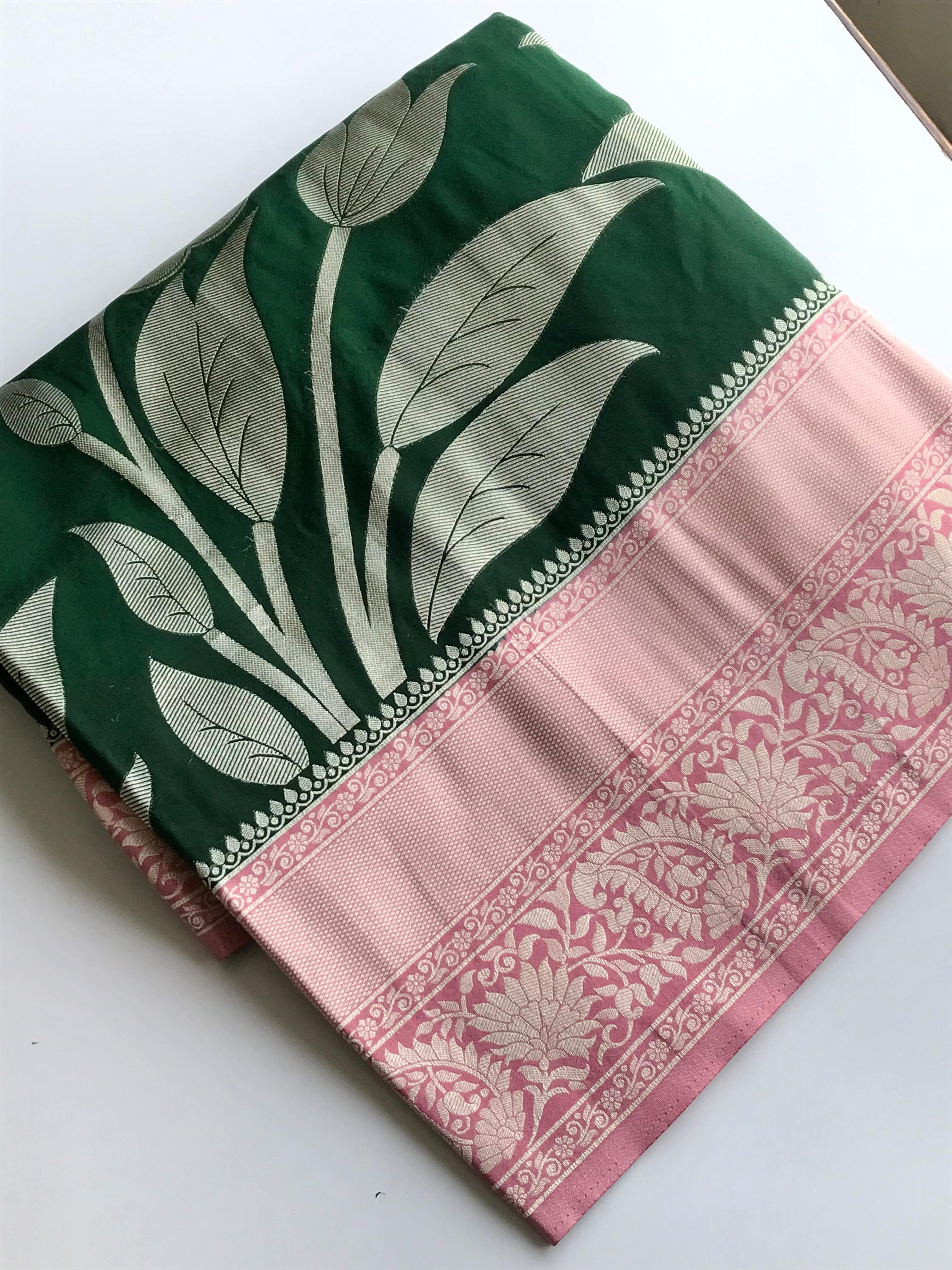 Bottle Green fabric with floral pattern