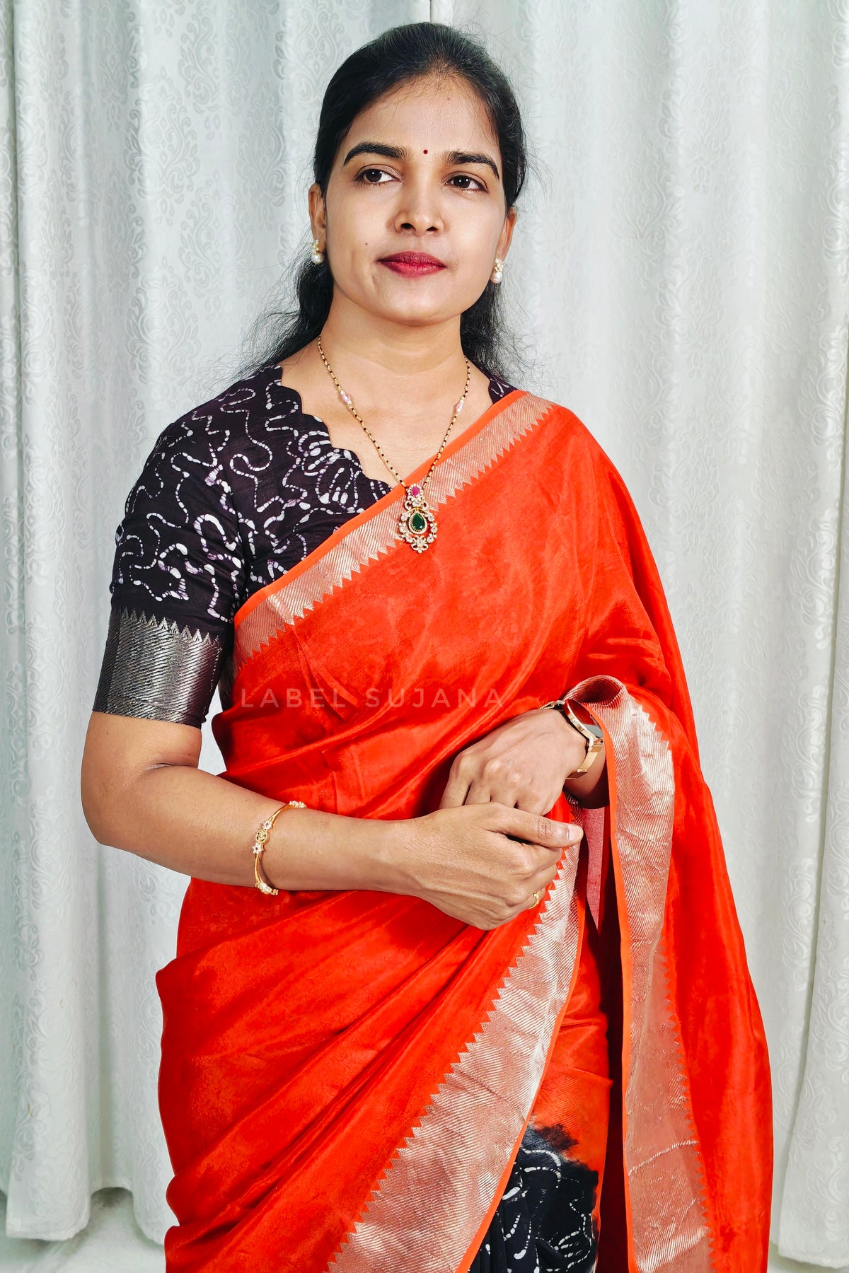 Rust orange Mangalagiri digital pattu saree