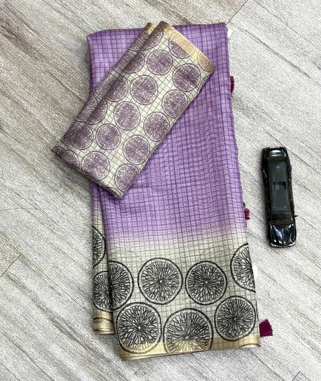 Lavender saree with floral patterns 