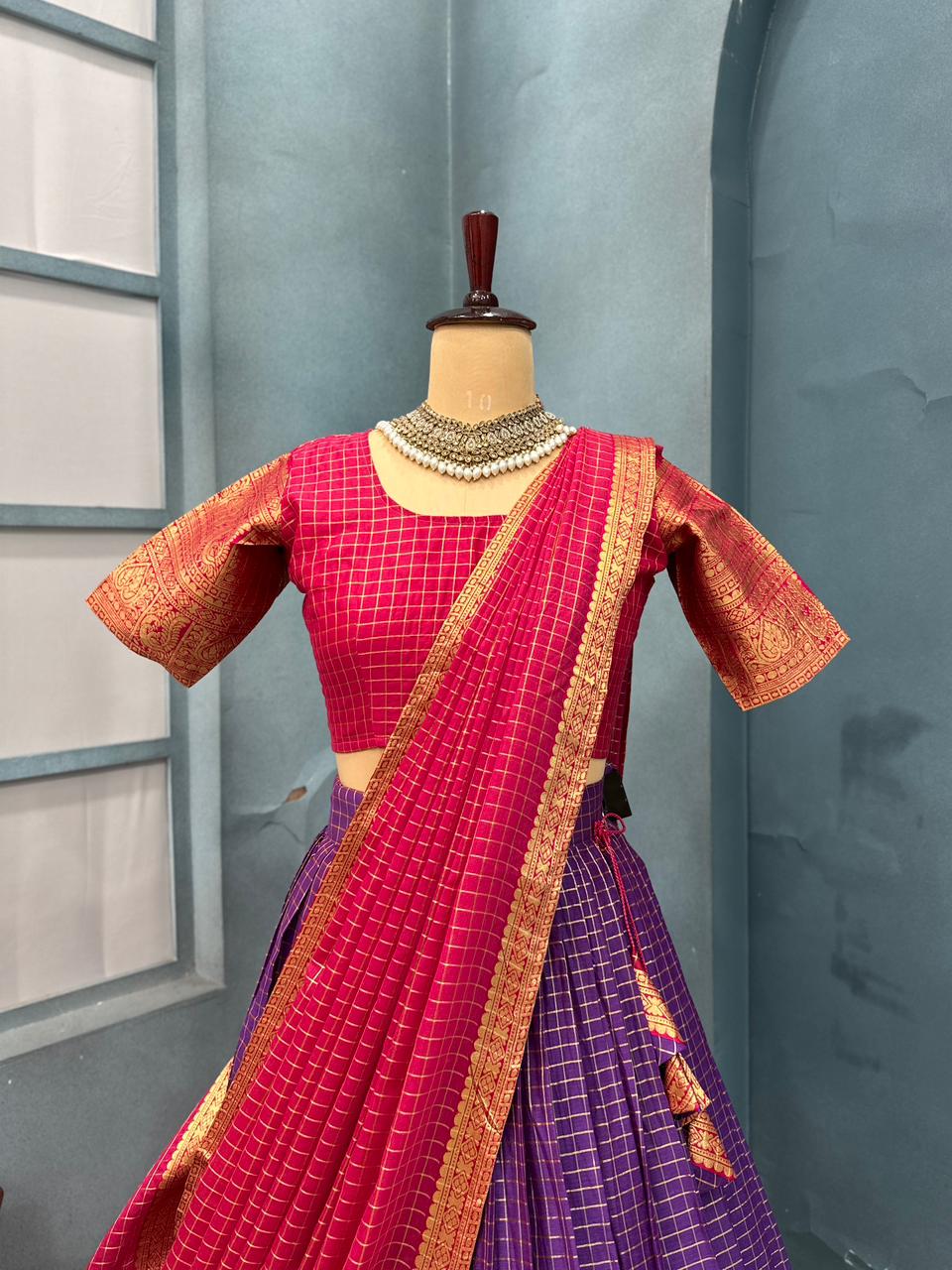 Pink and purple traditional outfit with gold border 