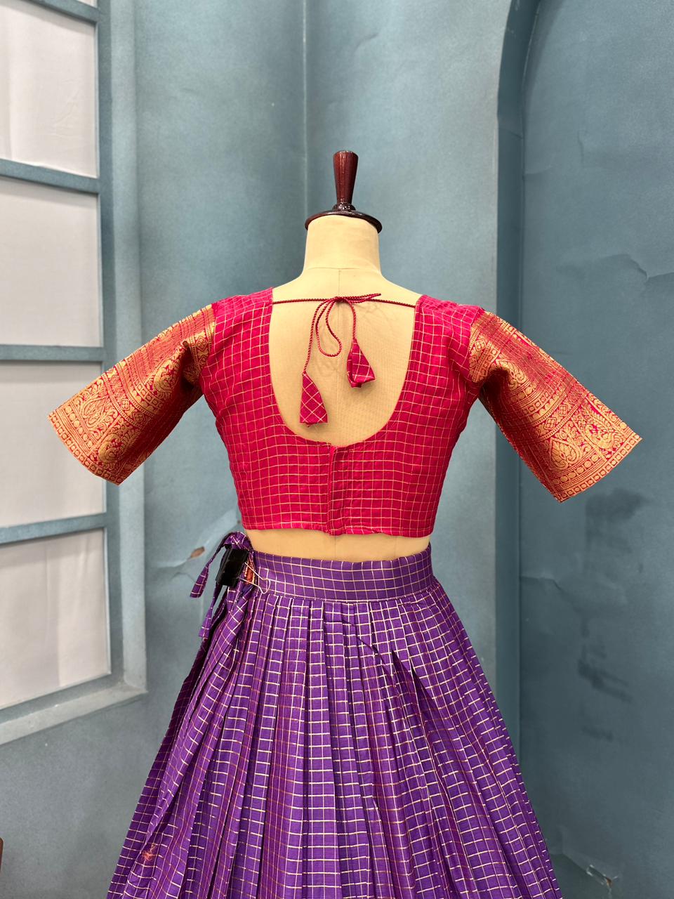 Pink and purple traditional outfit with gold border 