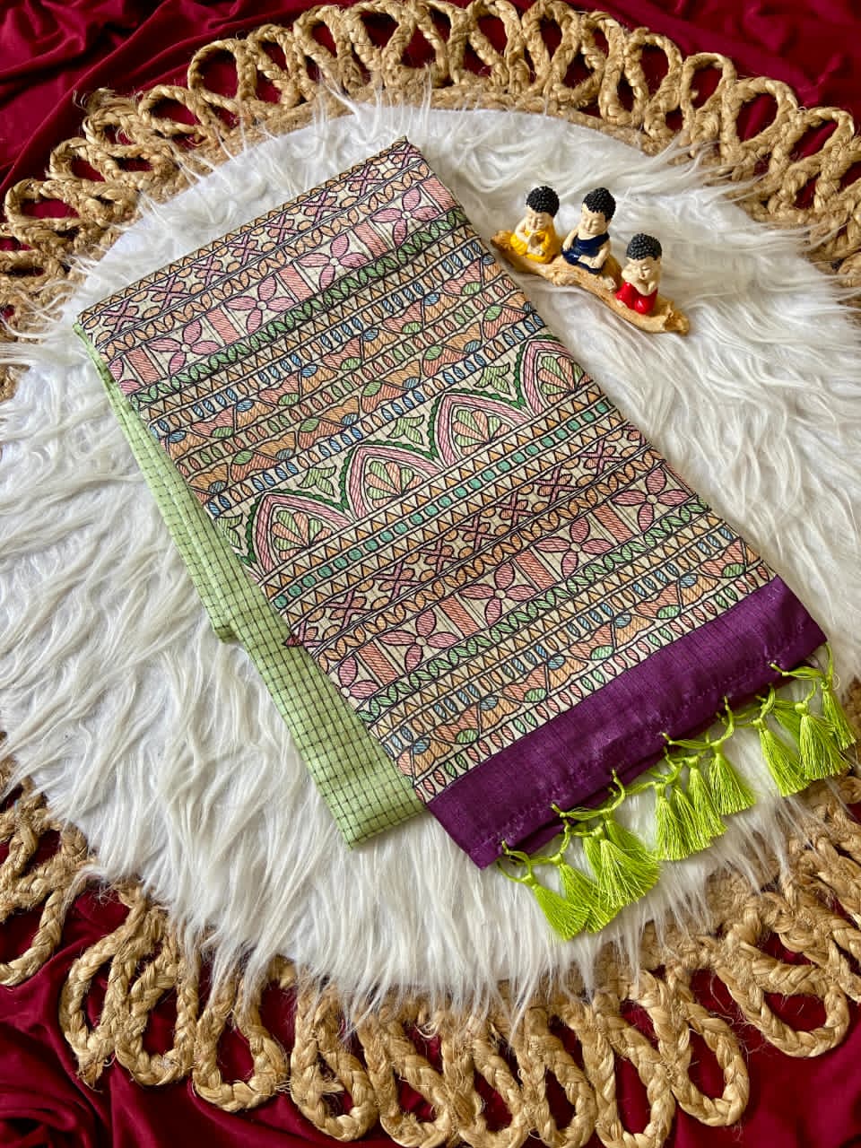 Parrot Green fabric with floral patterns 