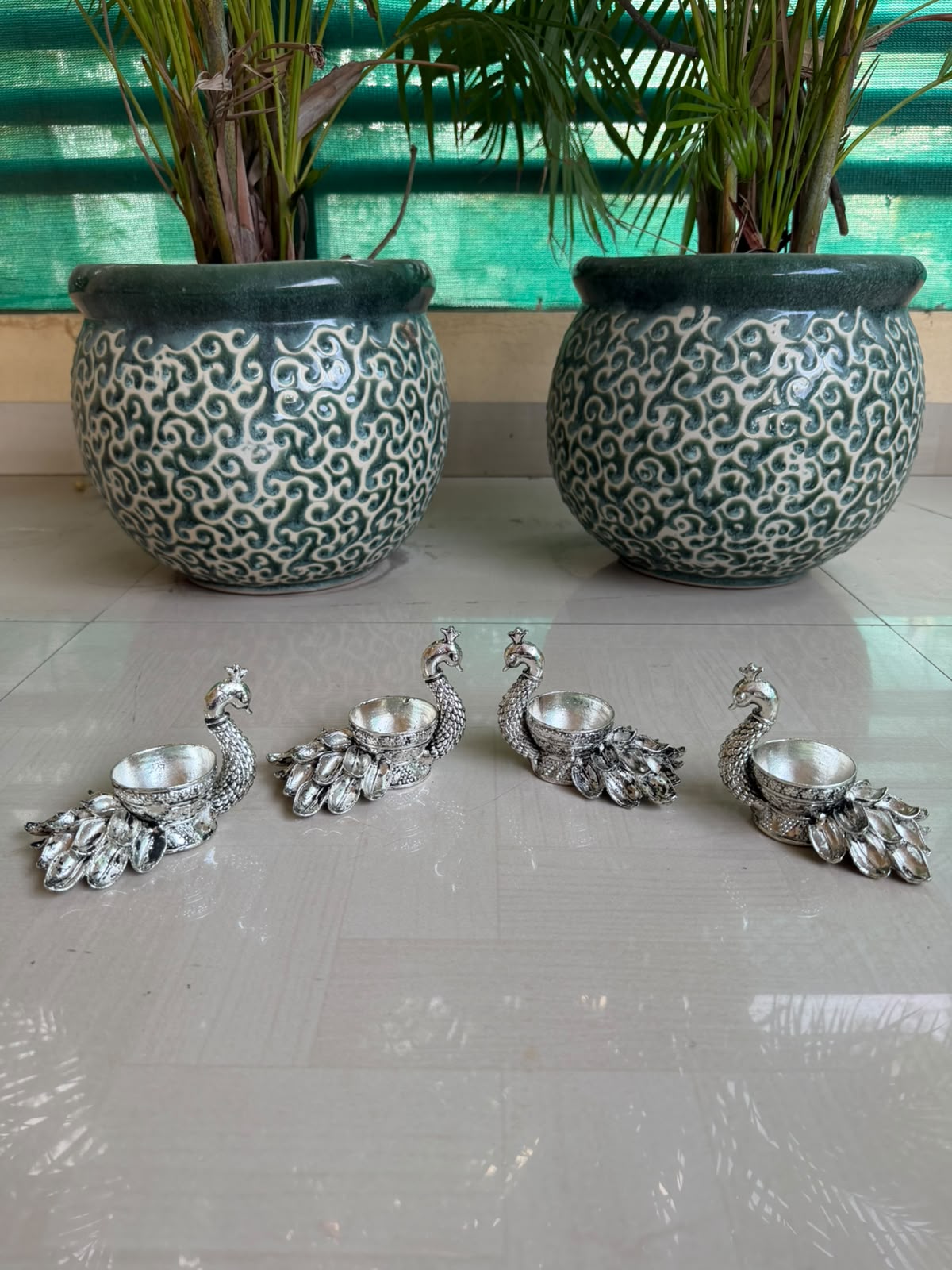 Antique German Silver big peacock deepam