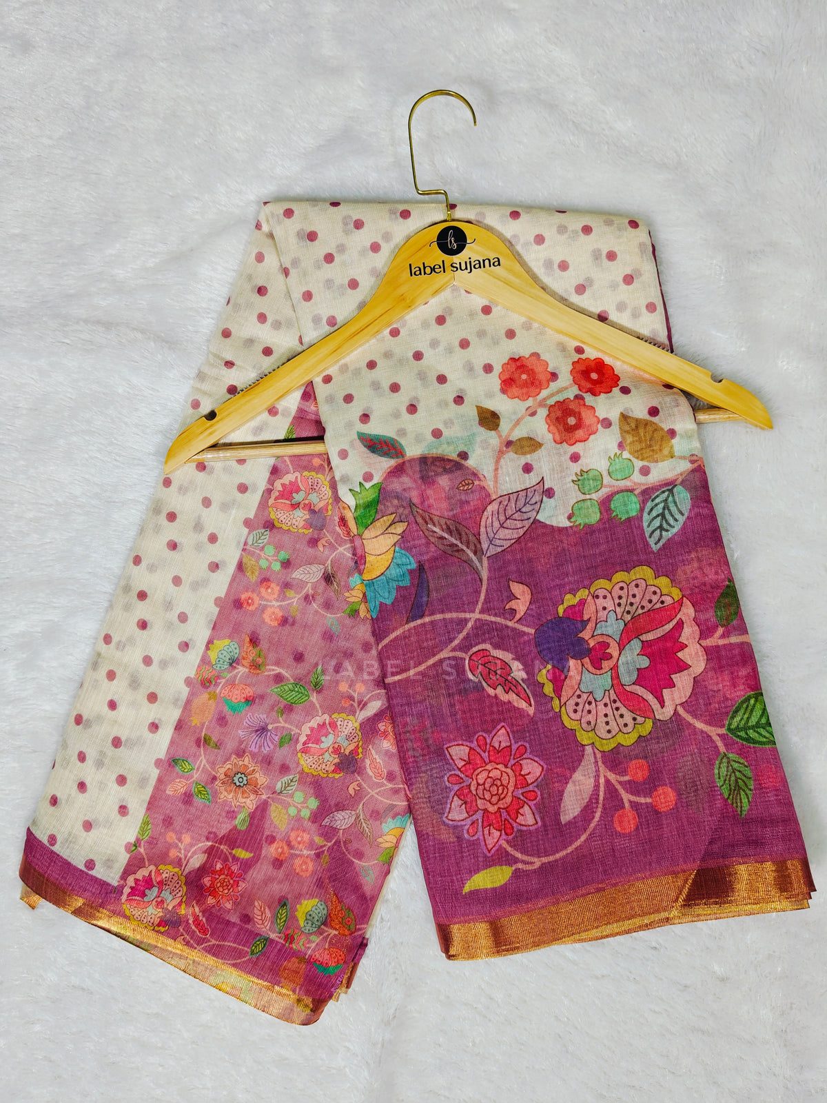 Pink Linen digital print saree with matching stitched blouse
