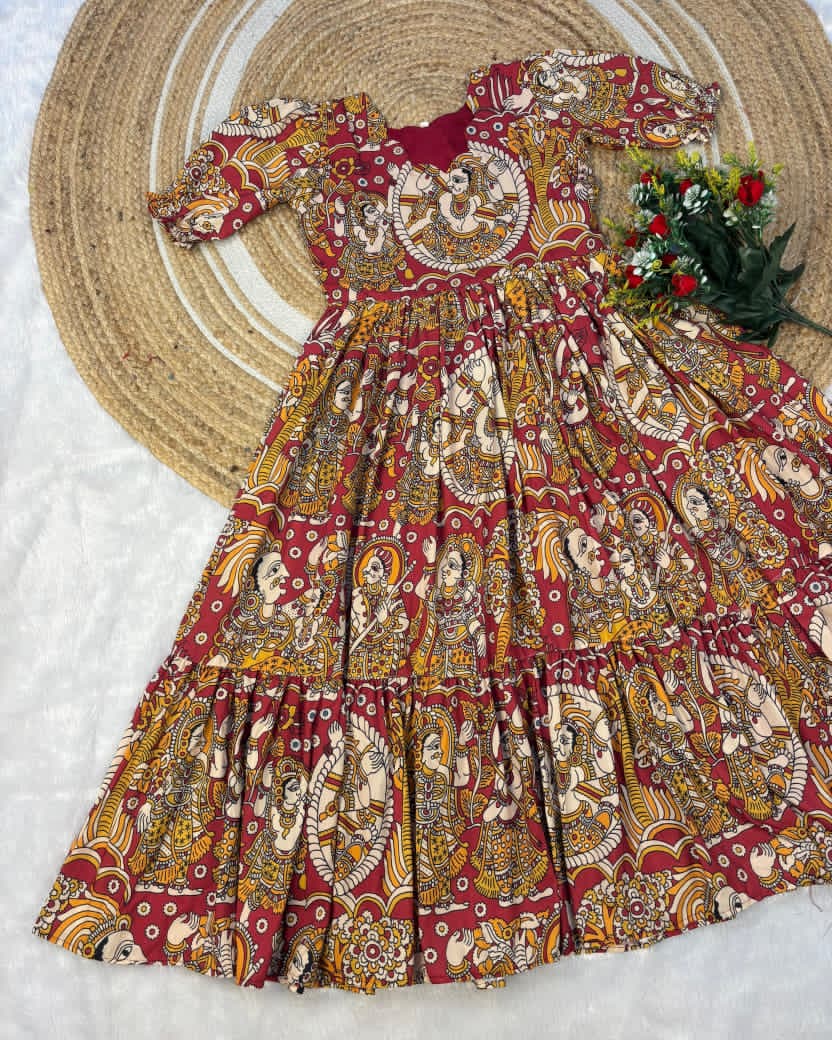 Traditional Red patterned frock with intricate patterns 