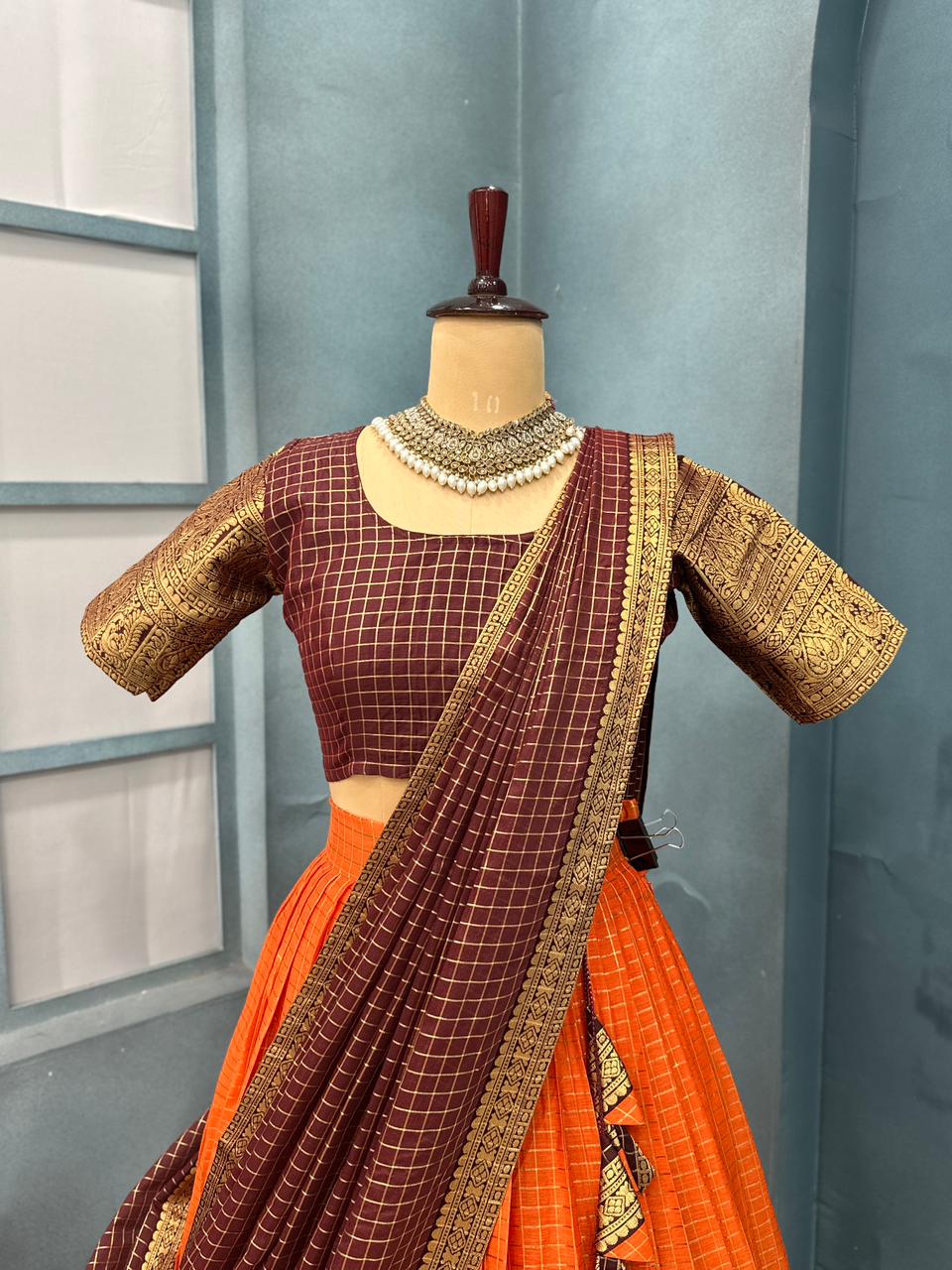 Traditional Brown and Orange lehanga with blouse