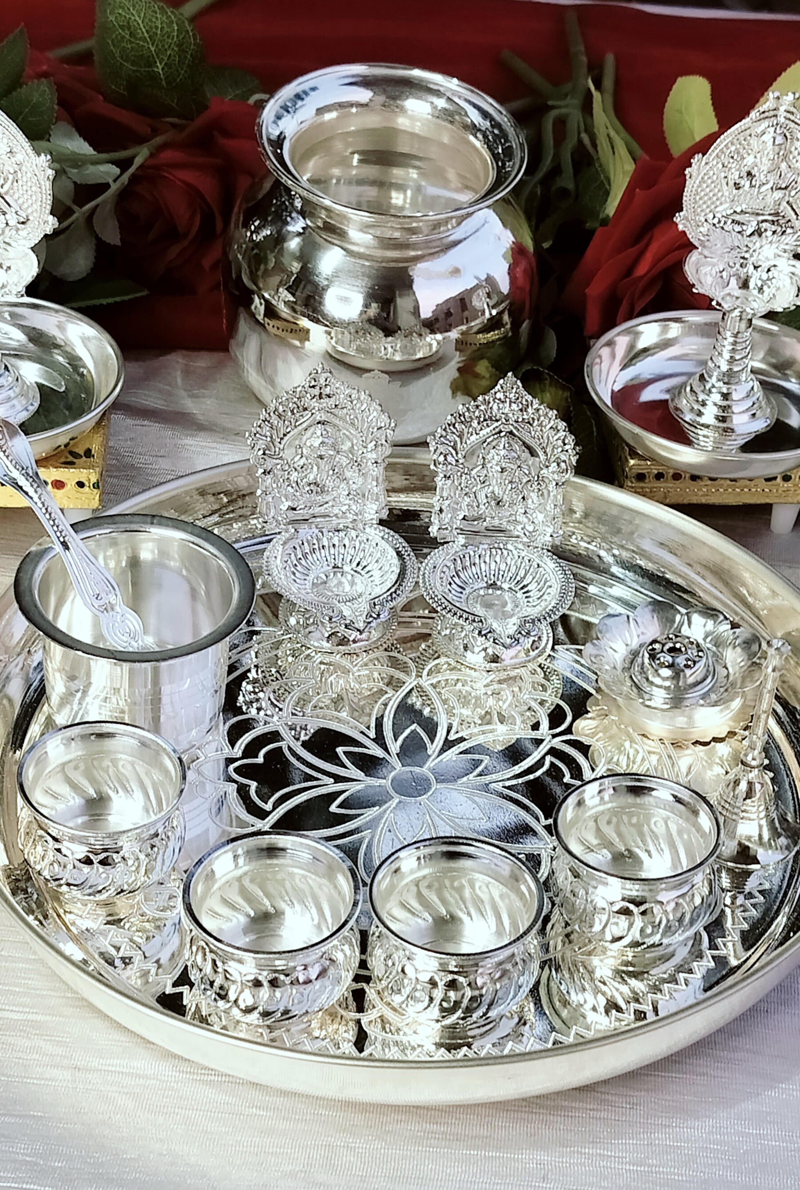 German silver regular use pooja set