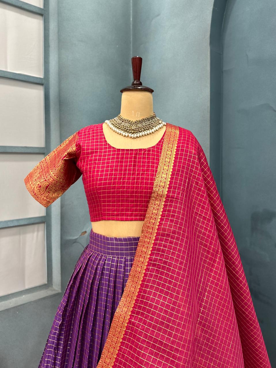 Pink and purple traditional outfit with gold border 