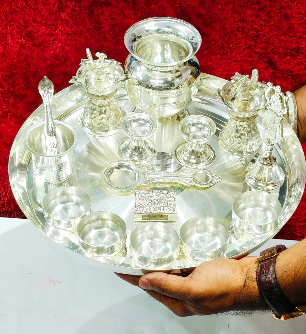 German Silver big size pooja set
