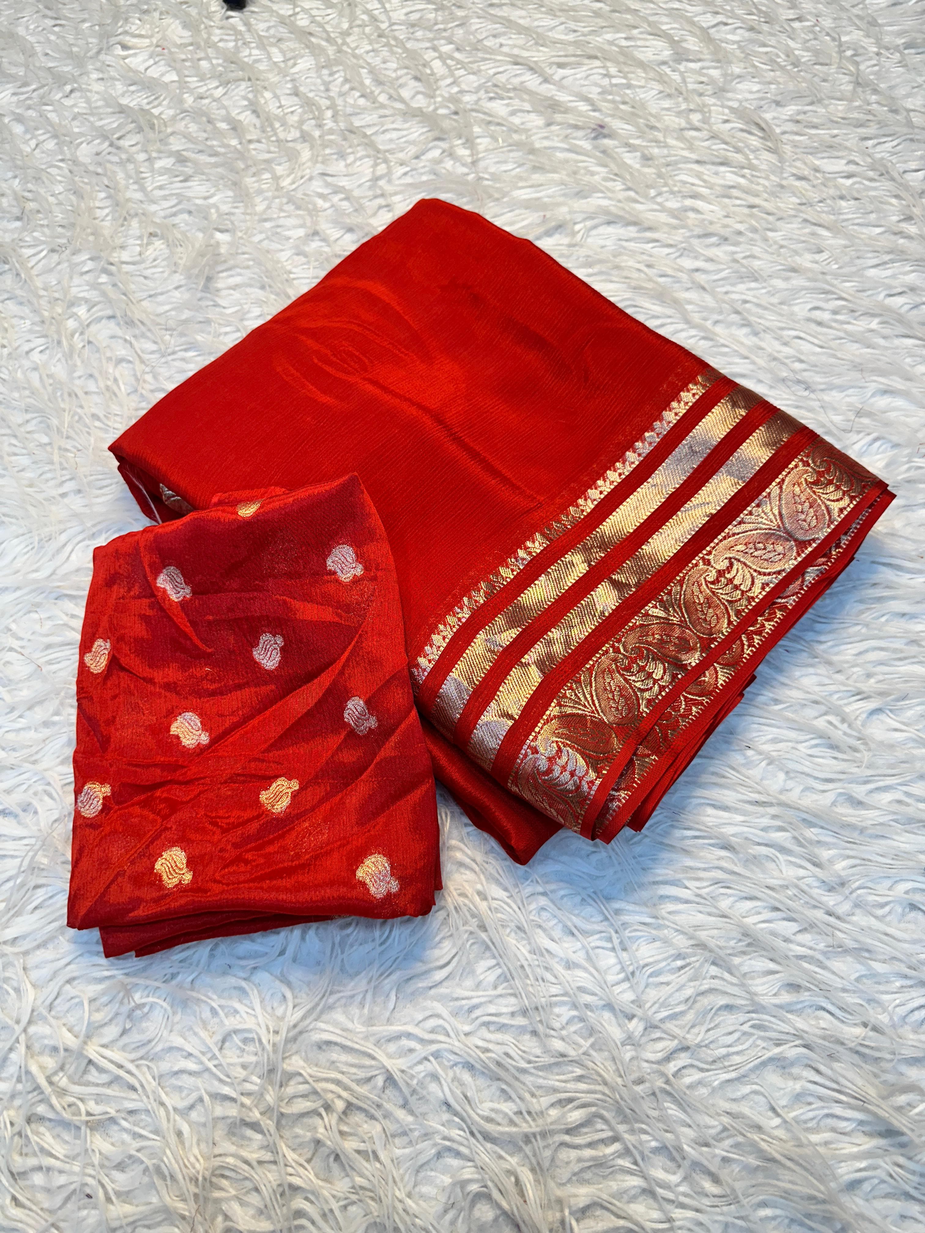 Red saree with gold border