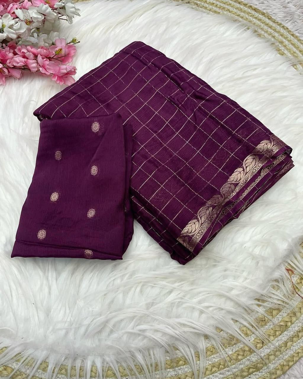 Wine Viscose Georgette Saree 