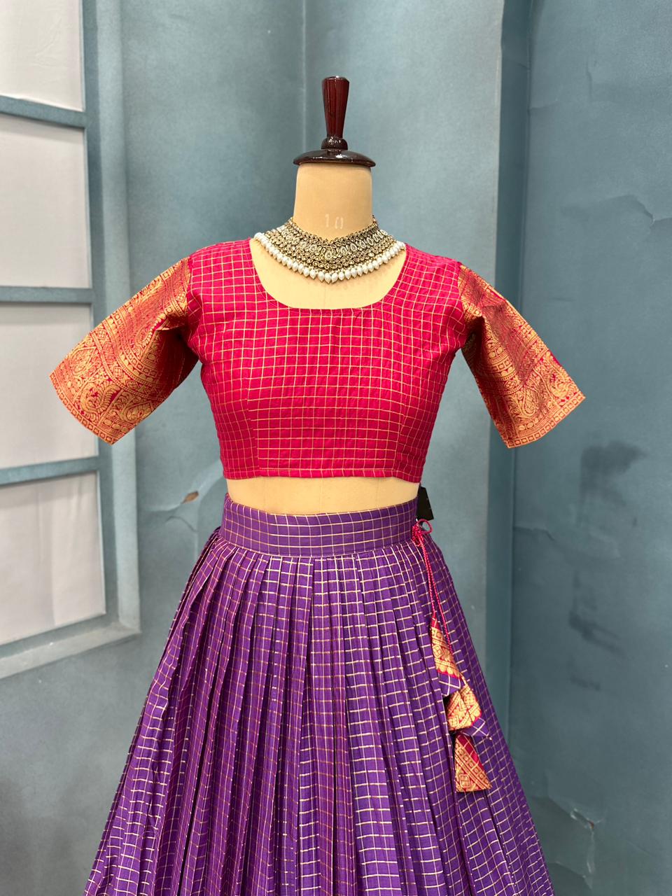 Pink and purple traditional outfit with gold border 