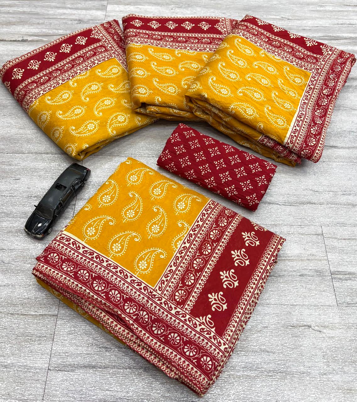 Yellow fabric with floral patterns 