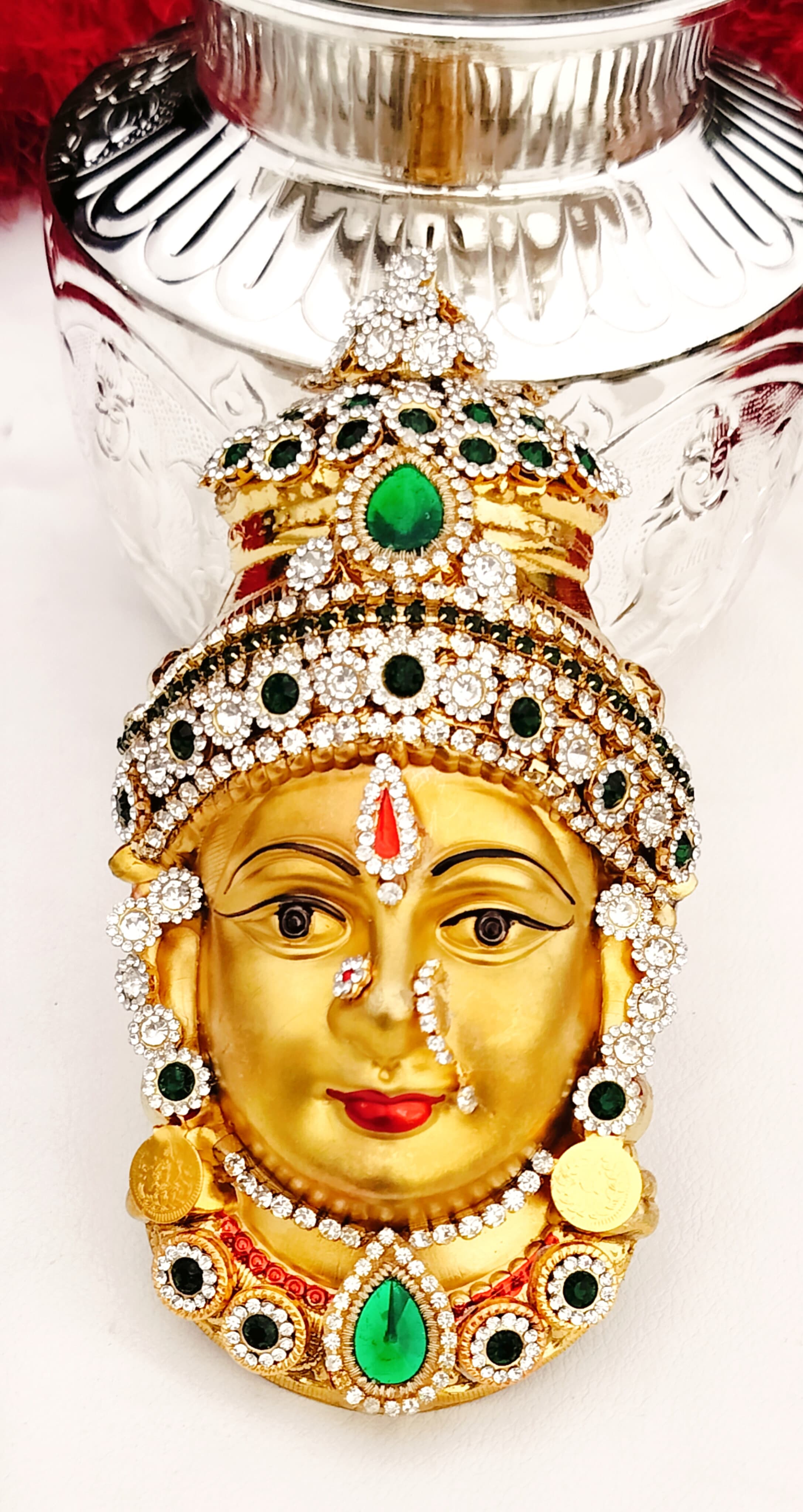 Gold plated german silver decorative stone work laxmi face