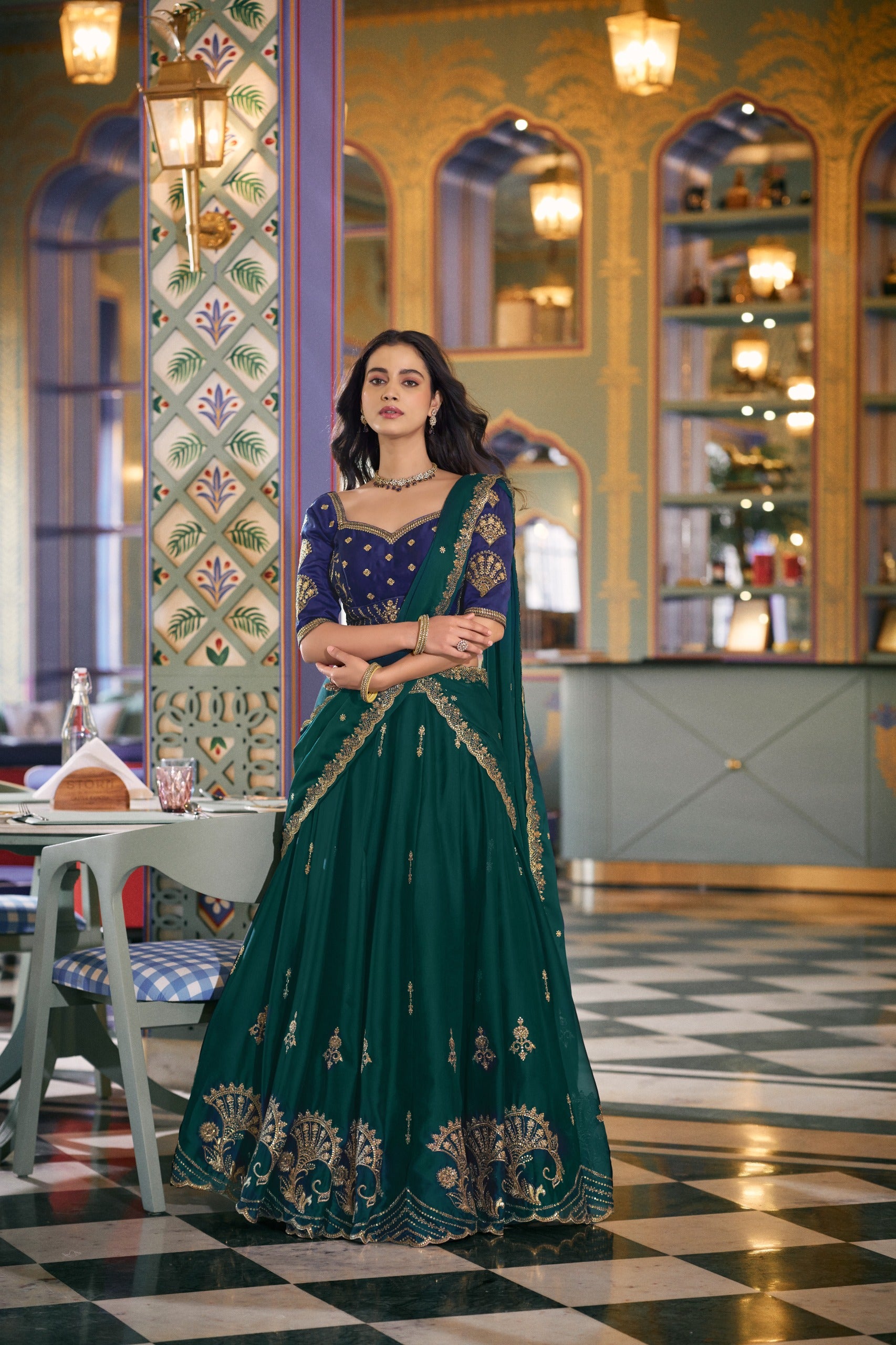 Dark green traditional lehenga 