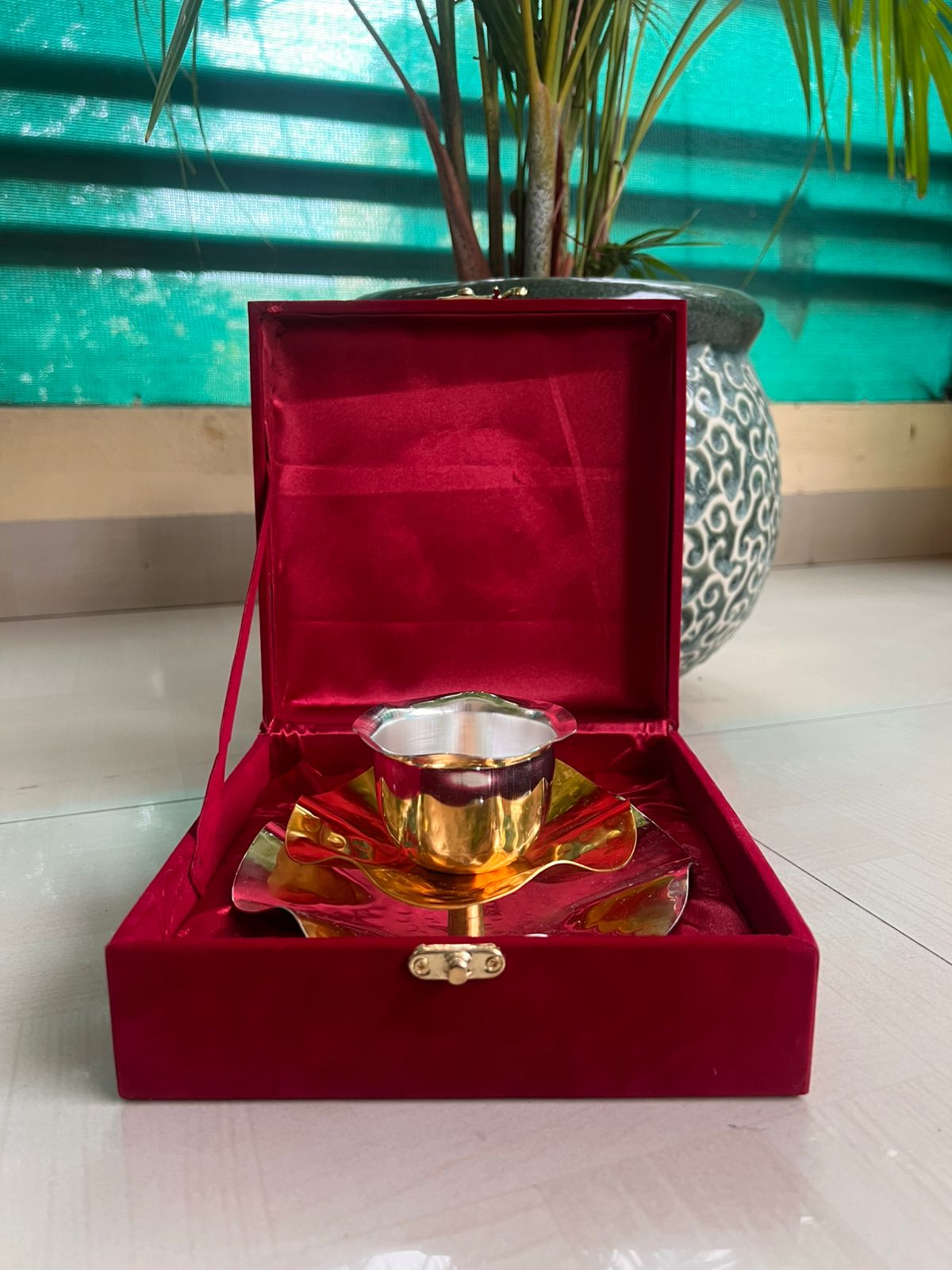 German silver golden finished diya