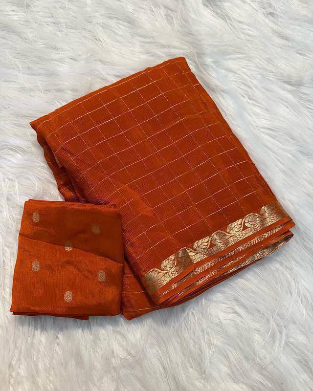 Orange Viscose Georgette Saree